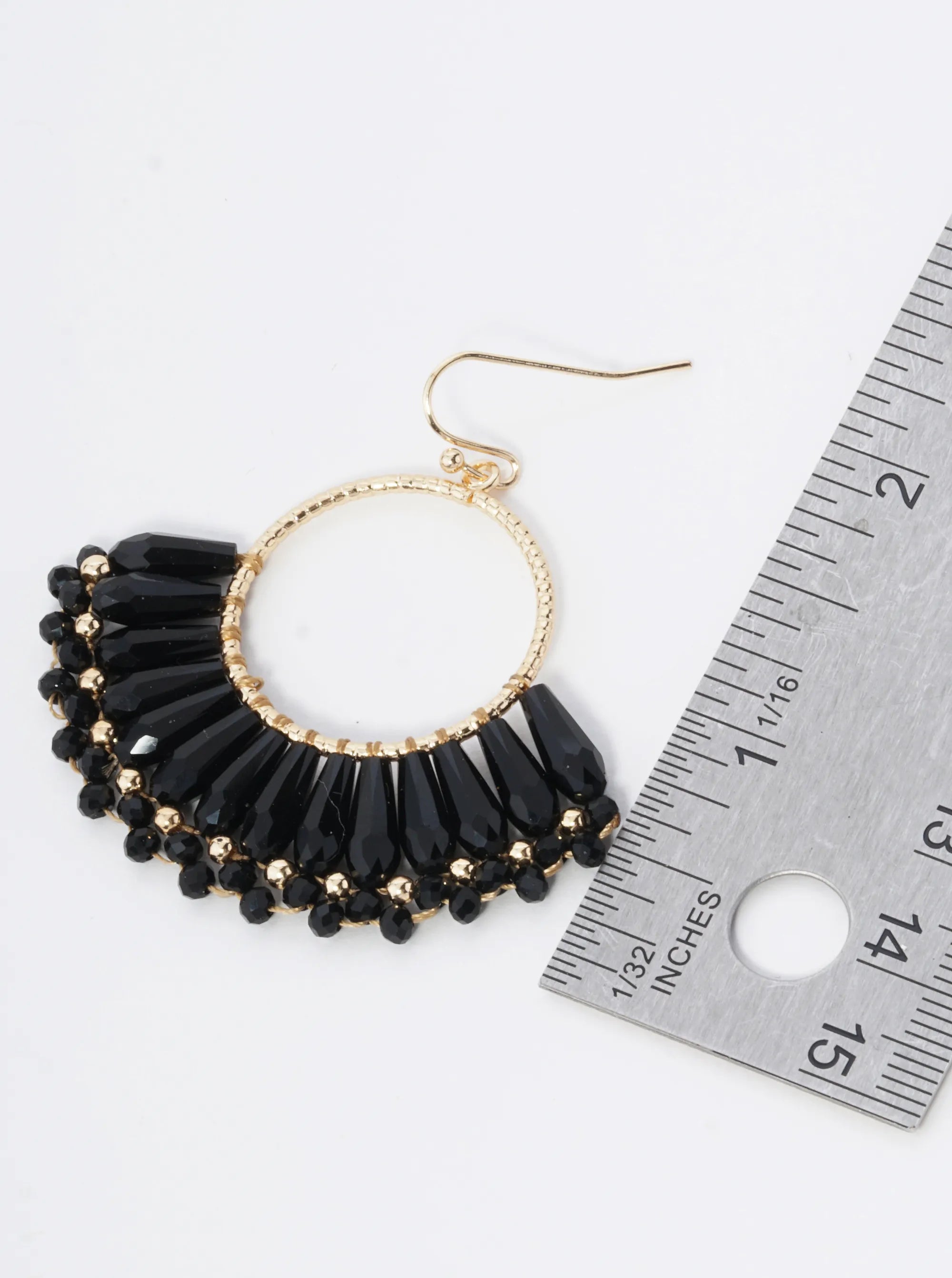 Fringe Glass Beads Drop Textured Circle Dangle Earrings