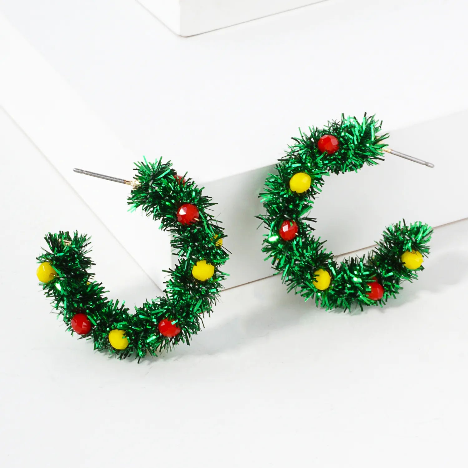 Glass Beaded 30mm Christmas Hoop Earrings