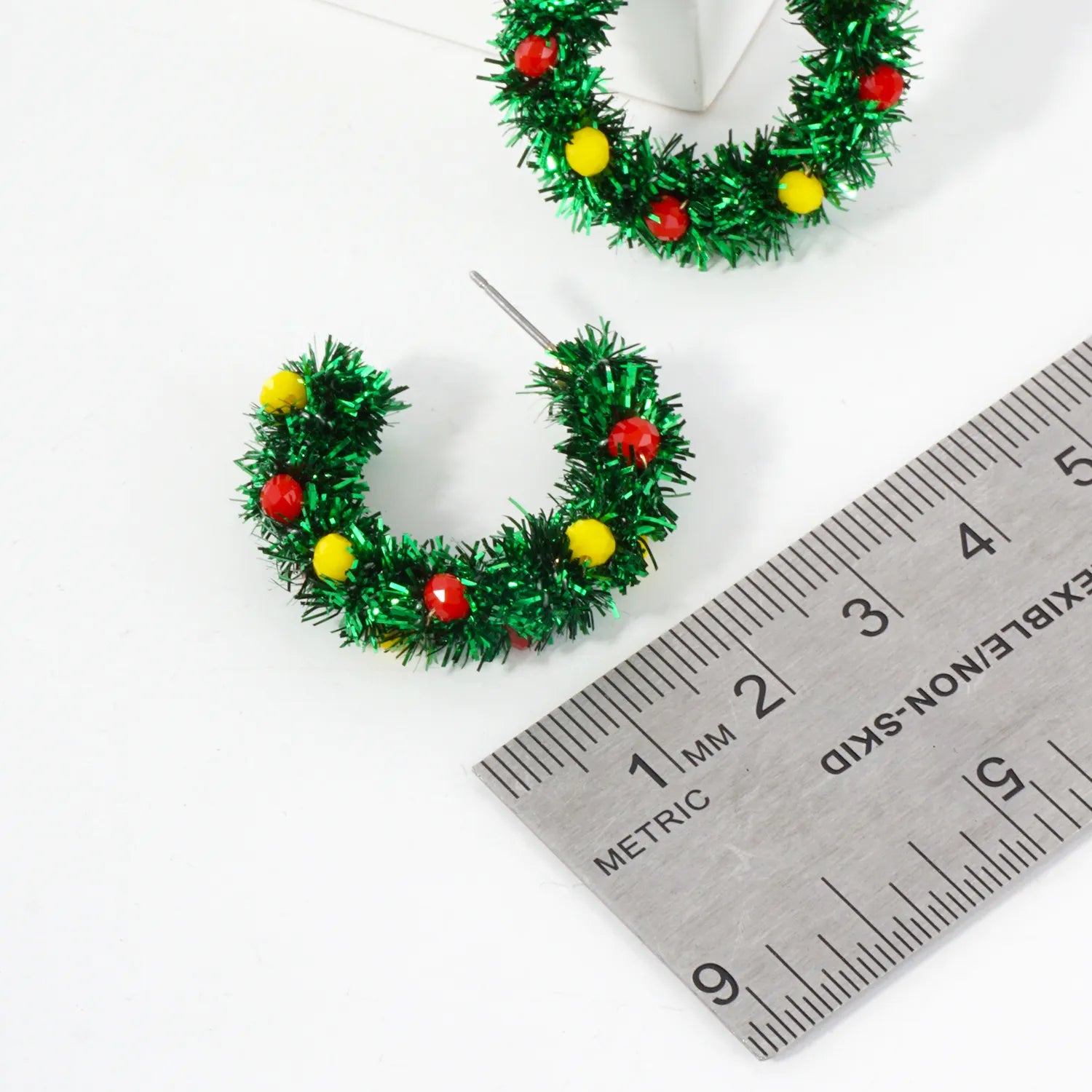 Glass Beaded 30mm Christmas Hoop Earrings
