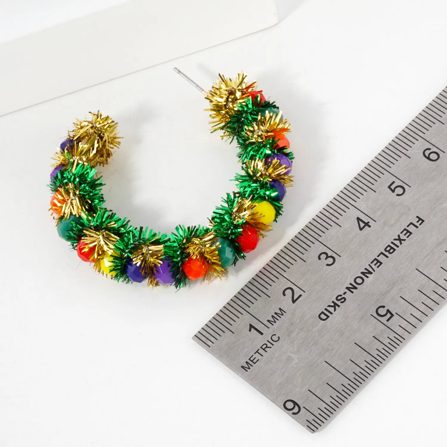Glass Beaded 40mm Christmas Statement Hoop Earrings