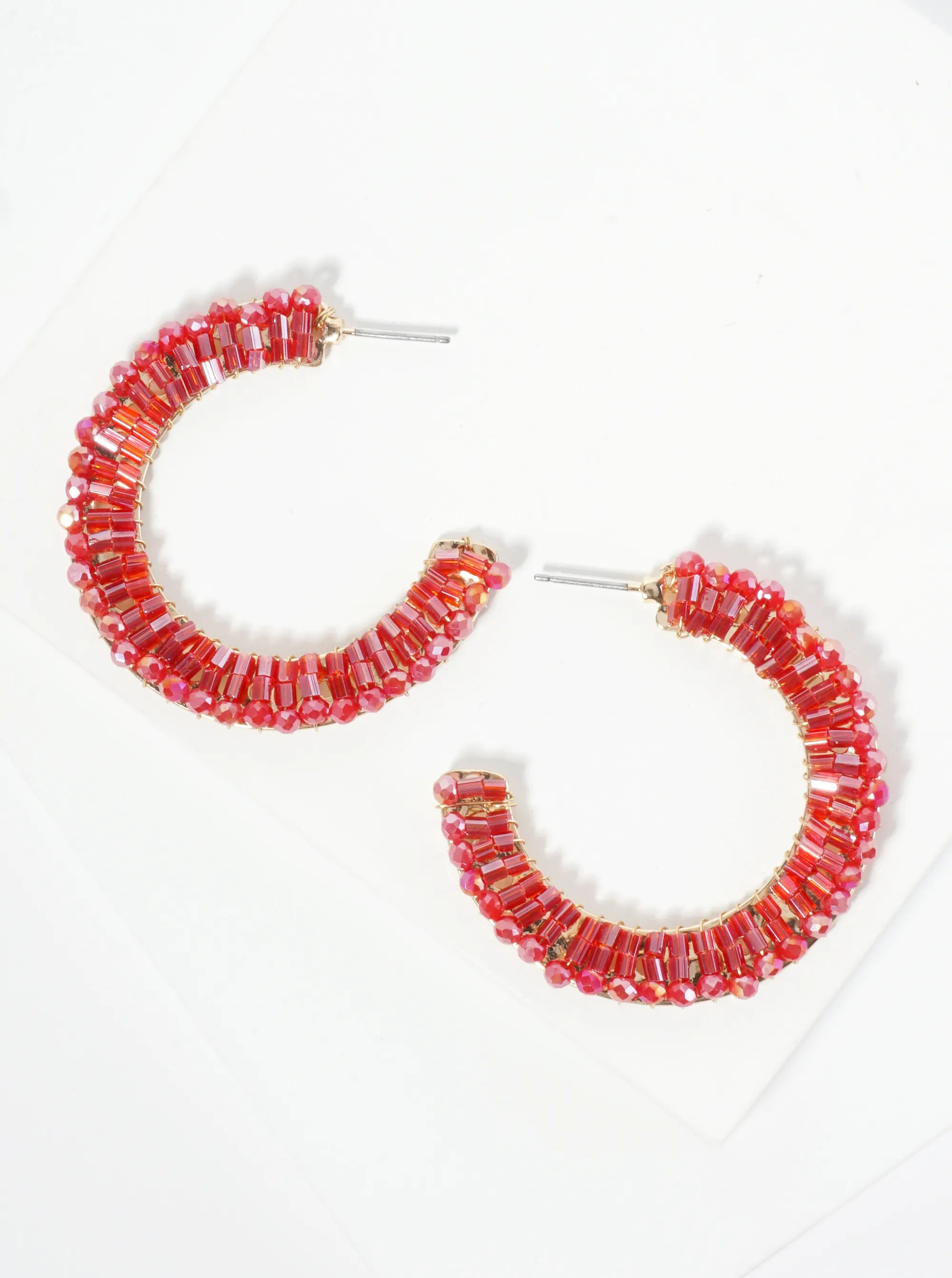 Glass Beaded 40mm Wide Hoop Earrings