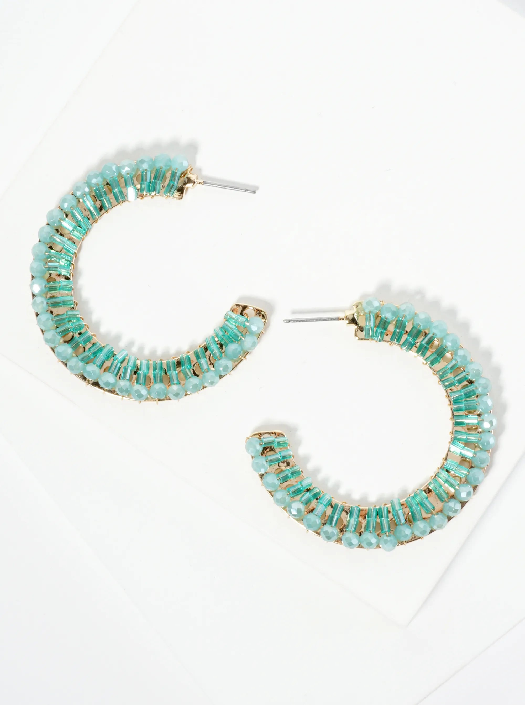 Glass Beaded 40mm Wide Hoop Earrings