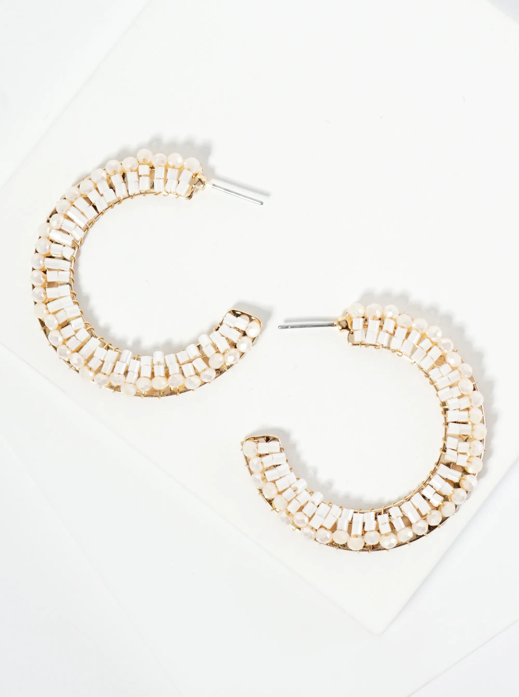 Glass Beaded 40mm Wide Hoop Earrings