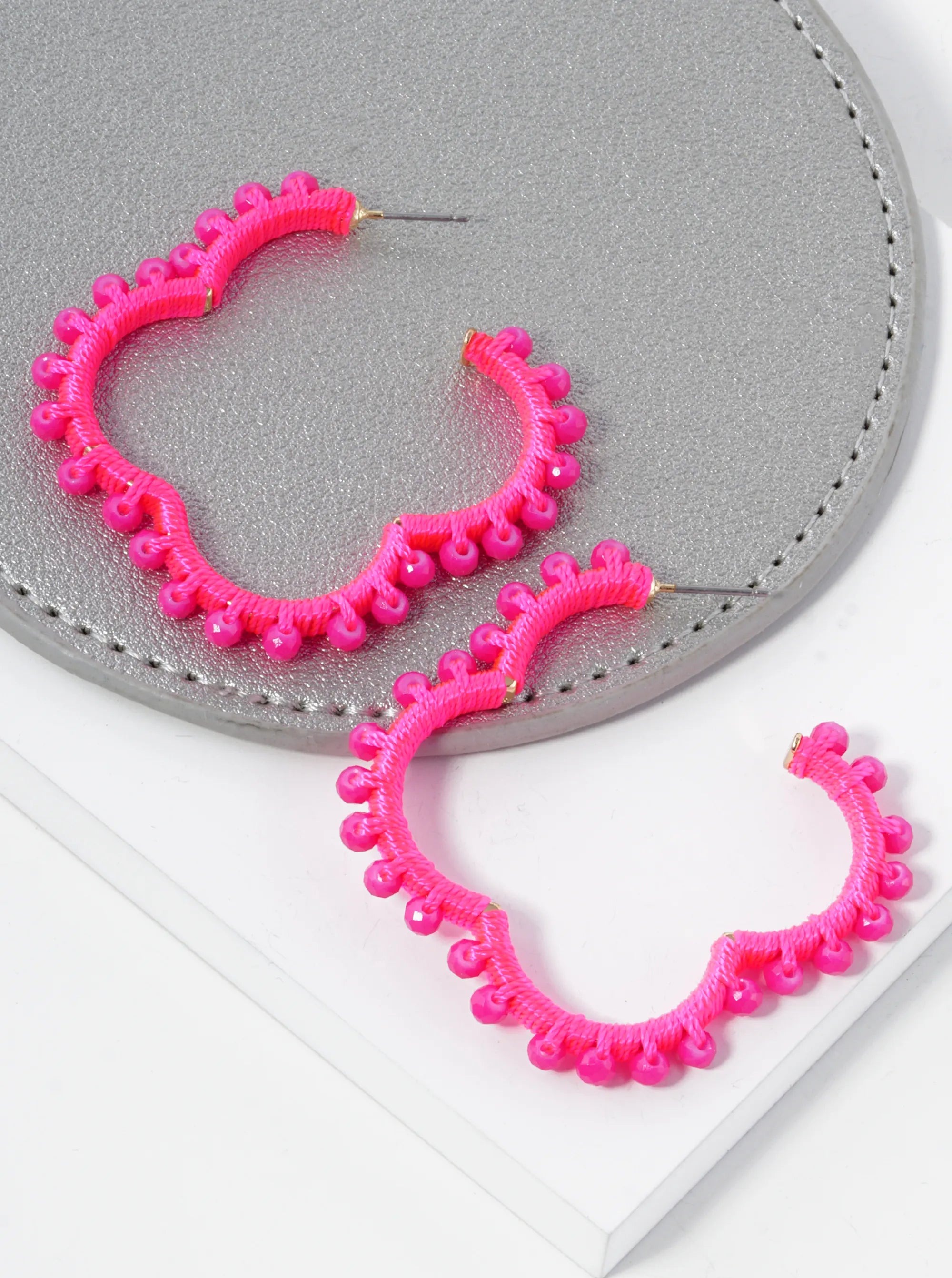 Glass Beaded 45mm Quatrefoil Open Hoop Earrings