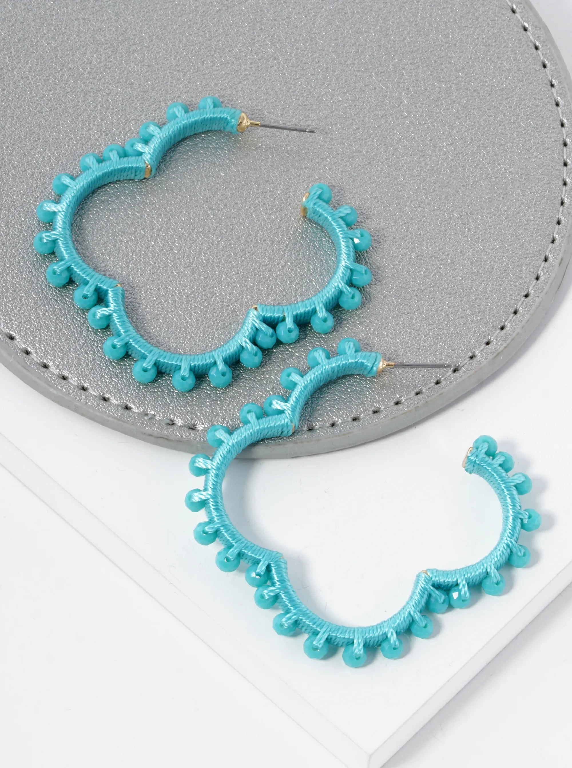 Glass Beaded 45mm Quatrefoil Open Hoop Earrings
