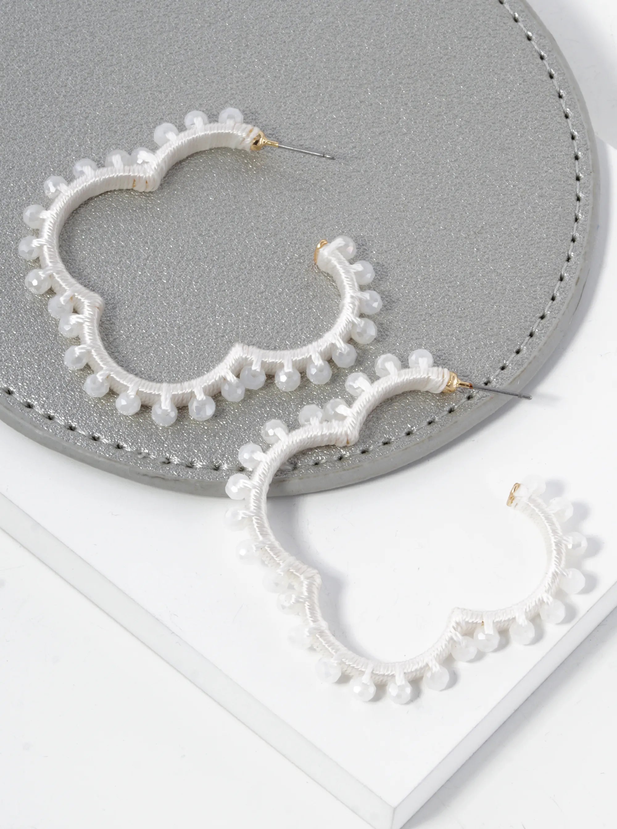 Glass Beaded 45mm Quatrefoil Open Hoop Earrings