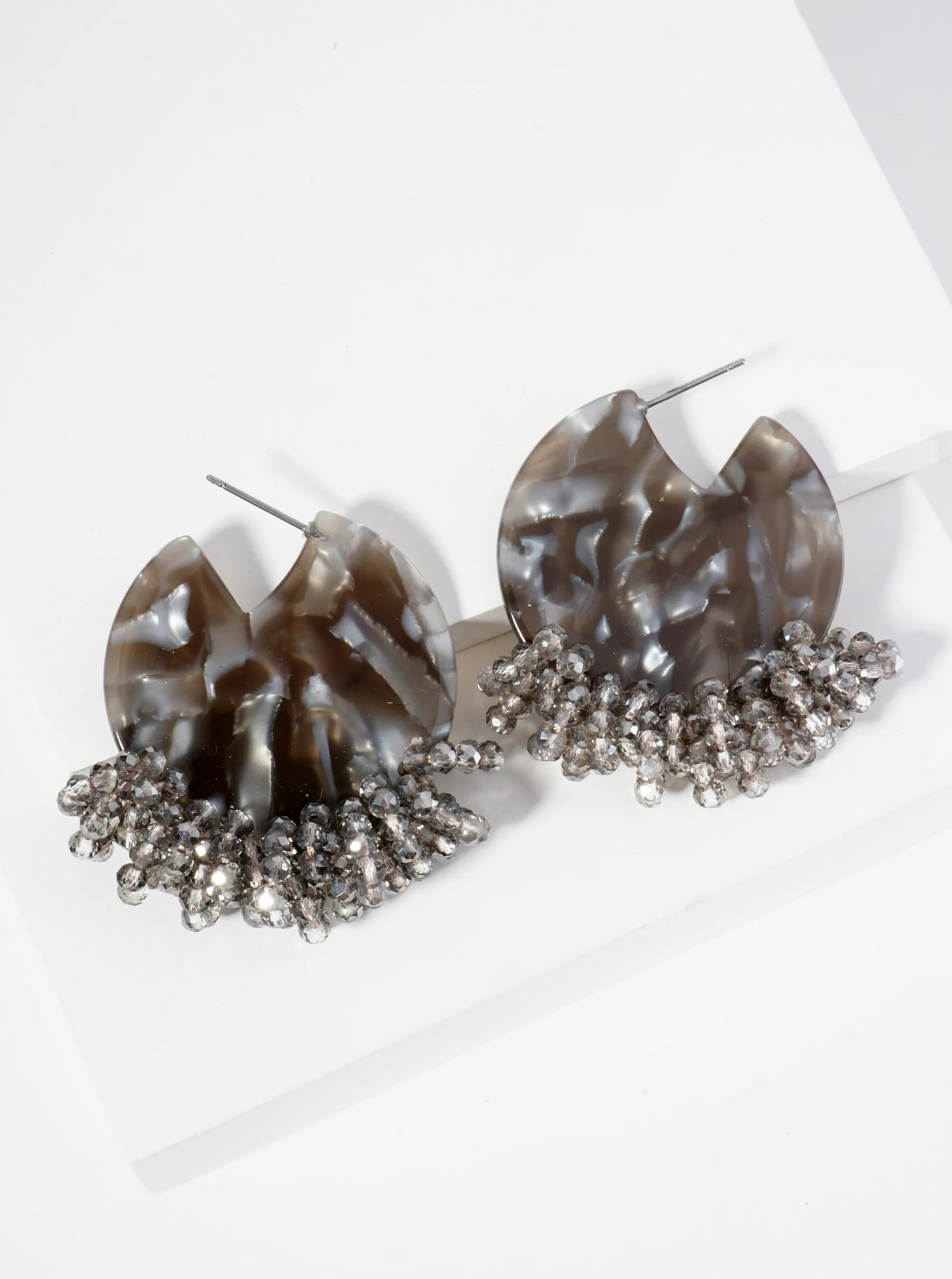 Glass Beaded Acetate Pacman Hoop Earrings