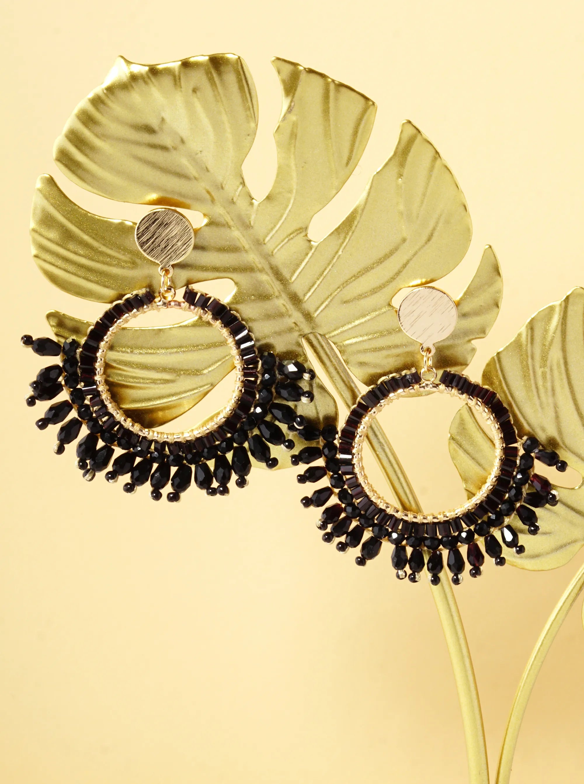 Glass Beaded Circle Fringe Dangle Post Earrings