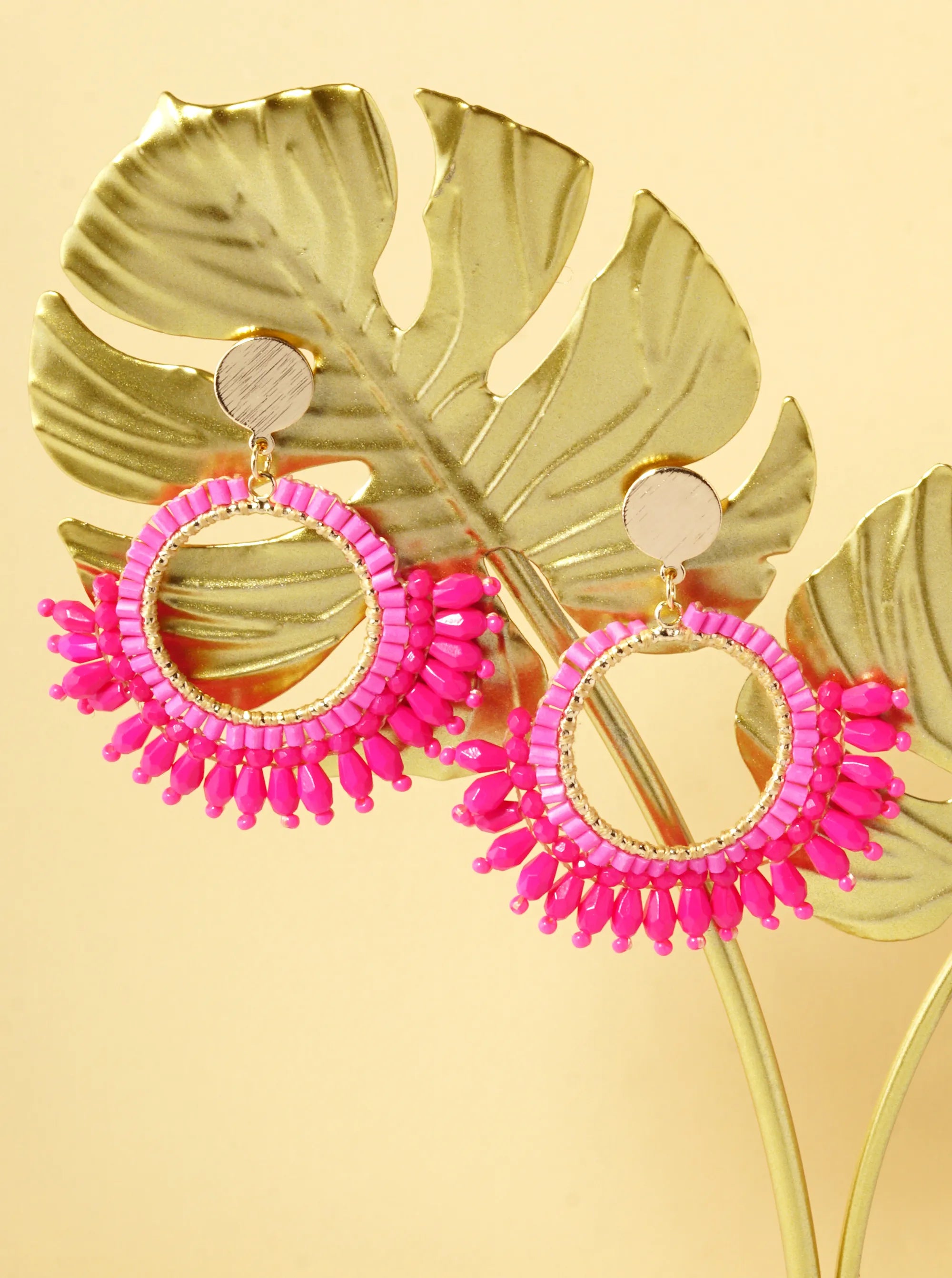 Glass Beaded Circle Fringe Dangle Post Earrings