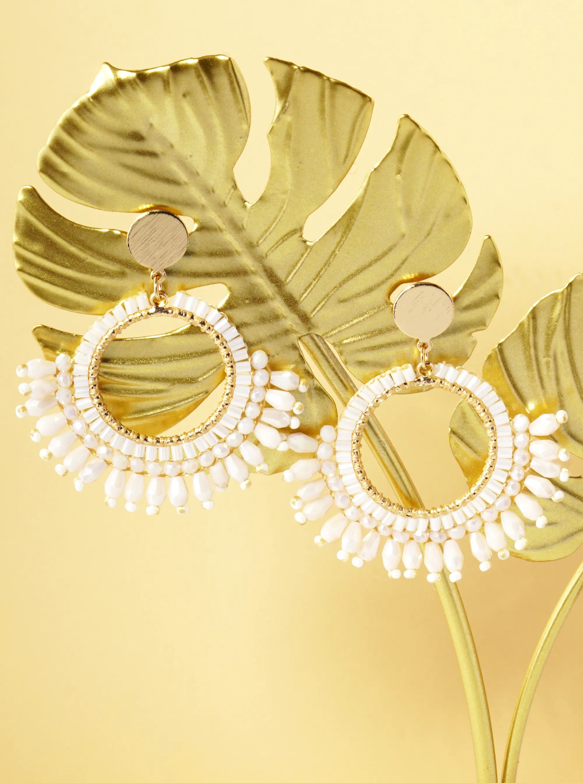 Glass Beaded Circle Fringe Dangle Post Earrings