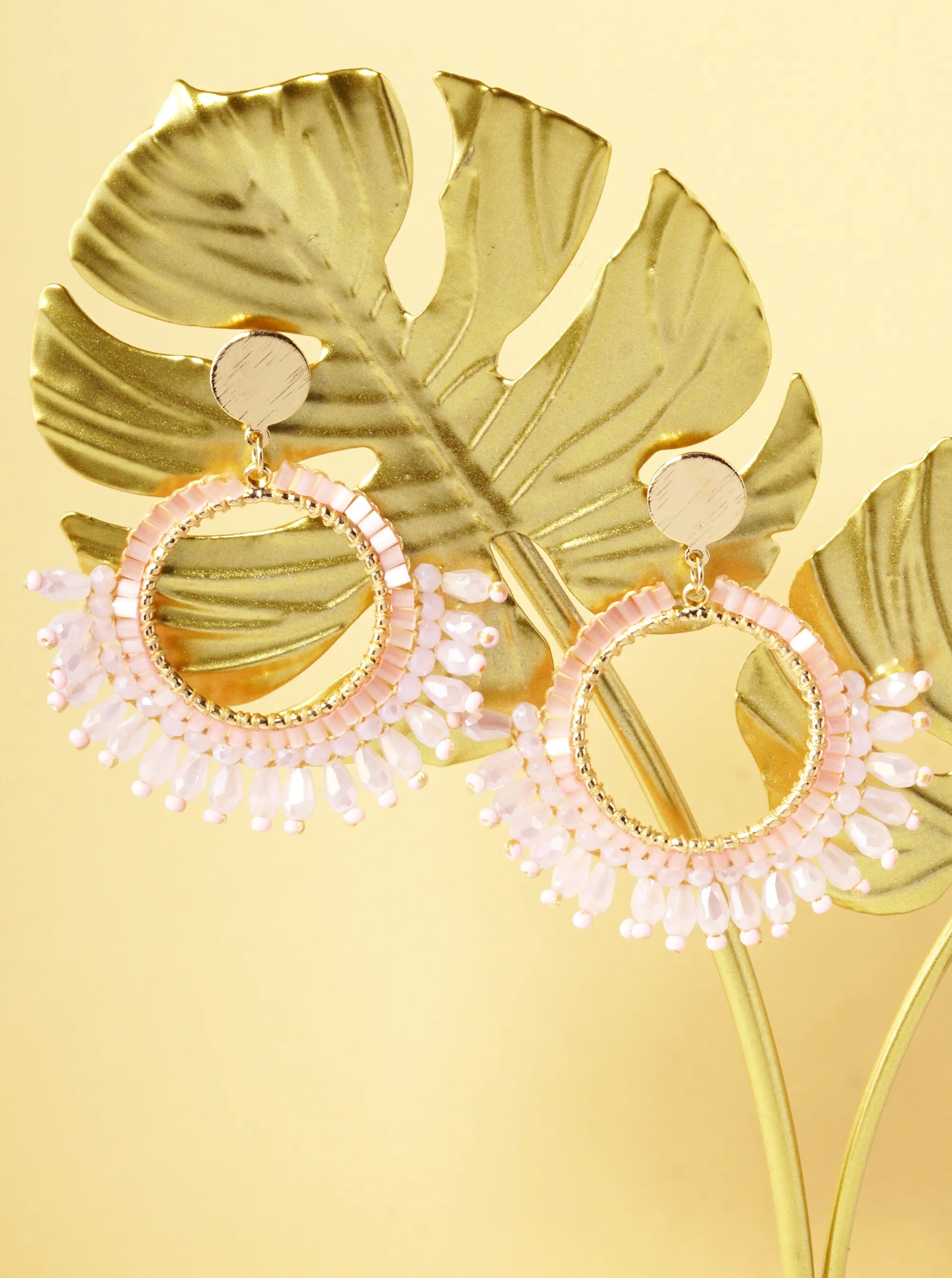 Glass Beaded Circle Fringe Dangle Post Earrings