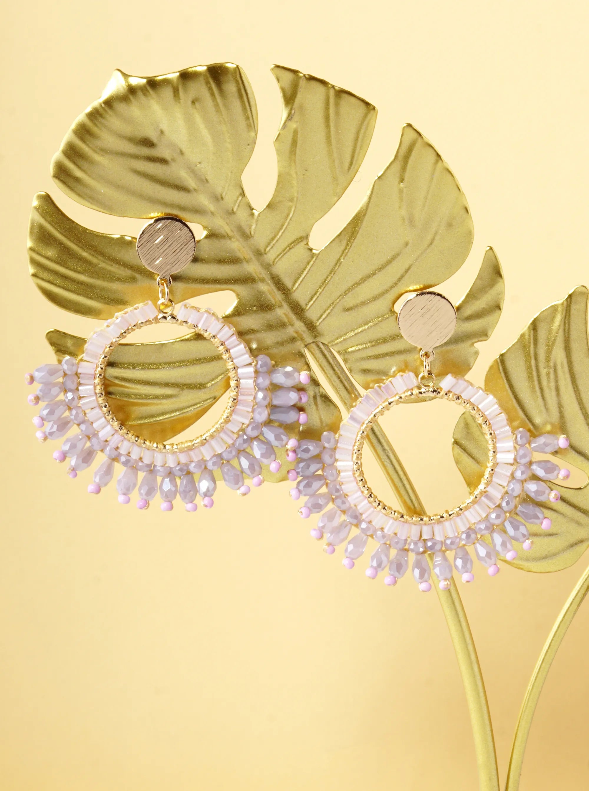 Glass Beaded Circle Fringe Dangle Post Earrings