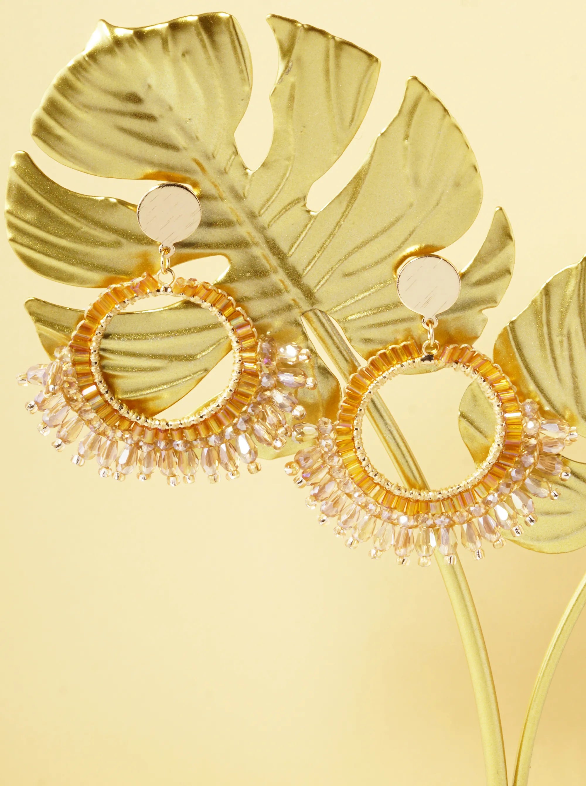 Glass Beaded Circle Fringe Dangle Post Earrings