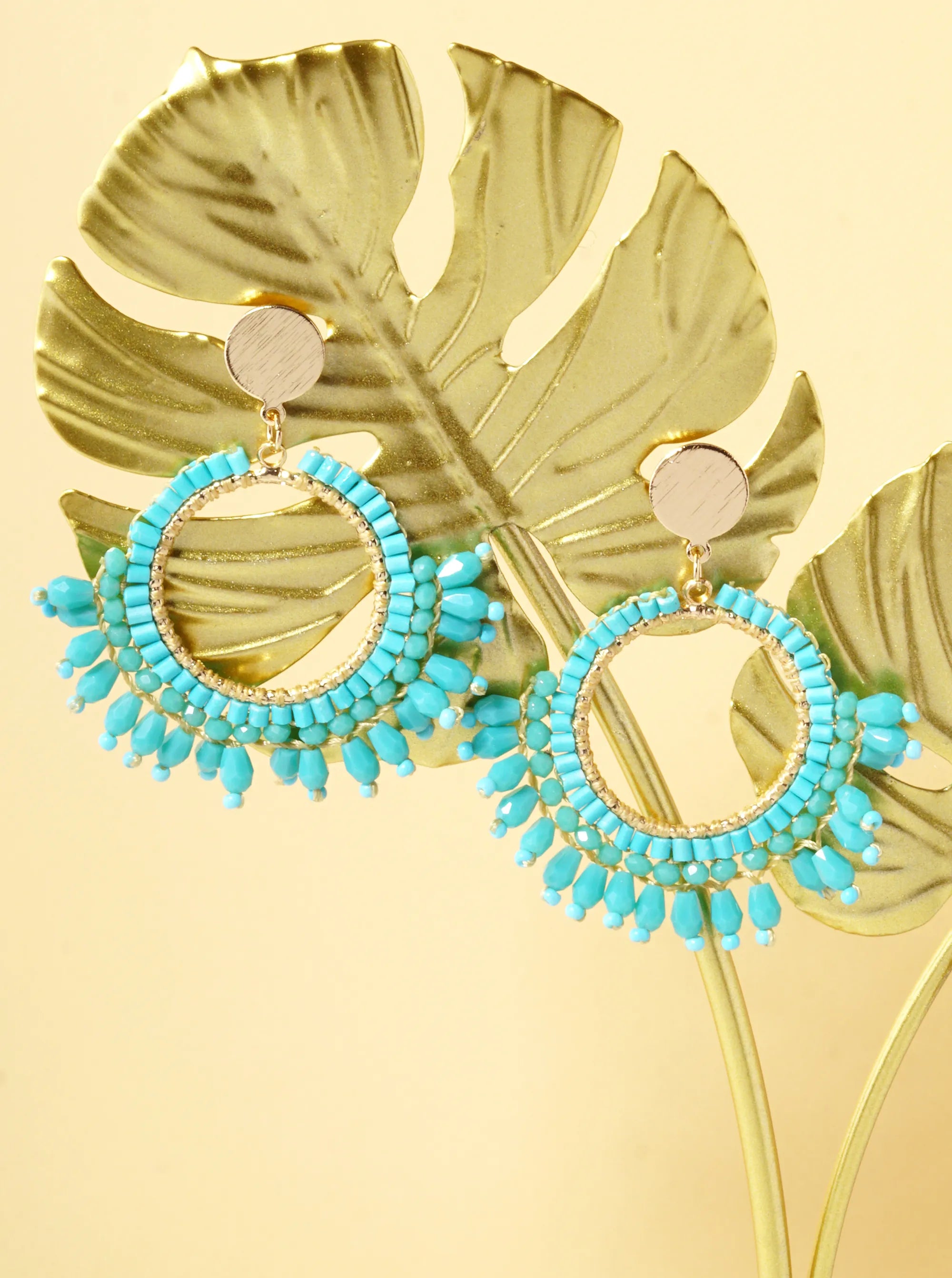 Glass Beaded Circle Fringe Dangle Post Earrings