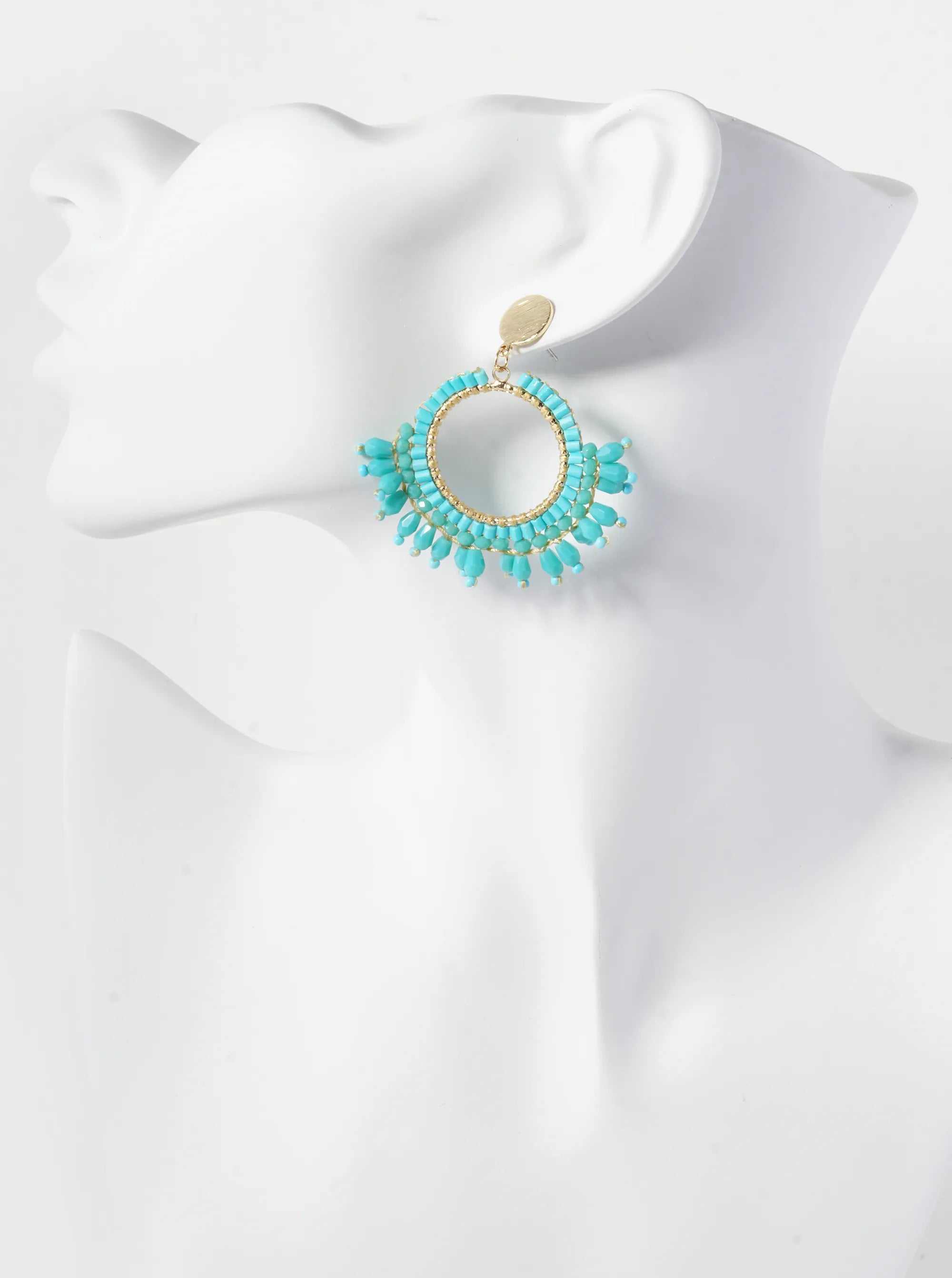 Glass Beaded Circle Fringe Dangle Post Earrings