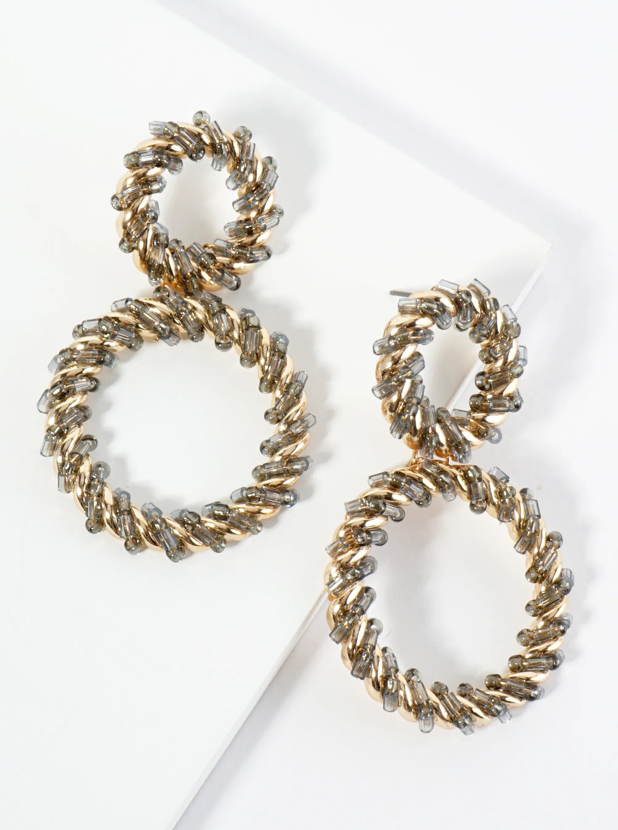 Glass Beaded Double Circle Drop Post Earrings