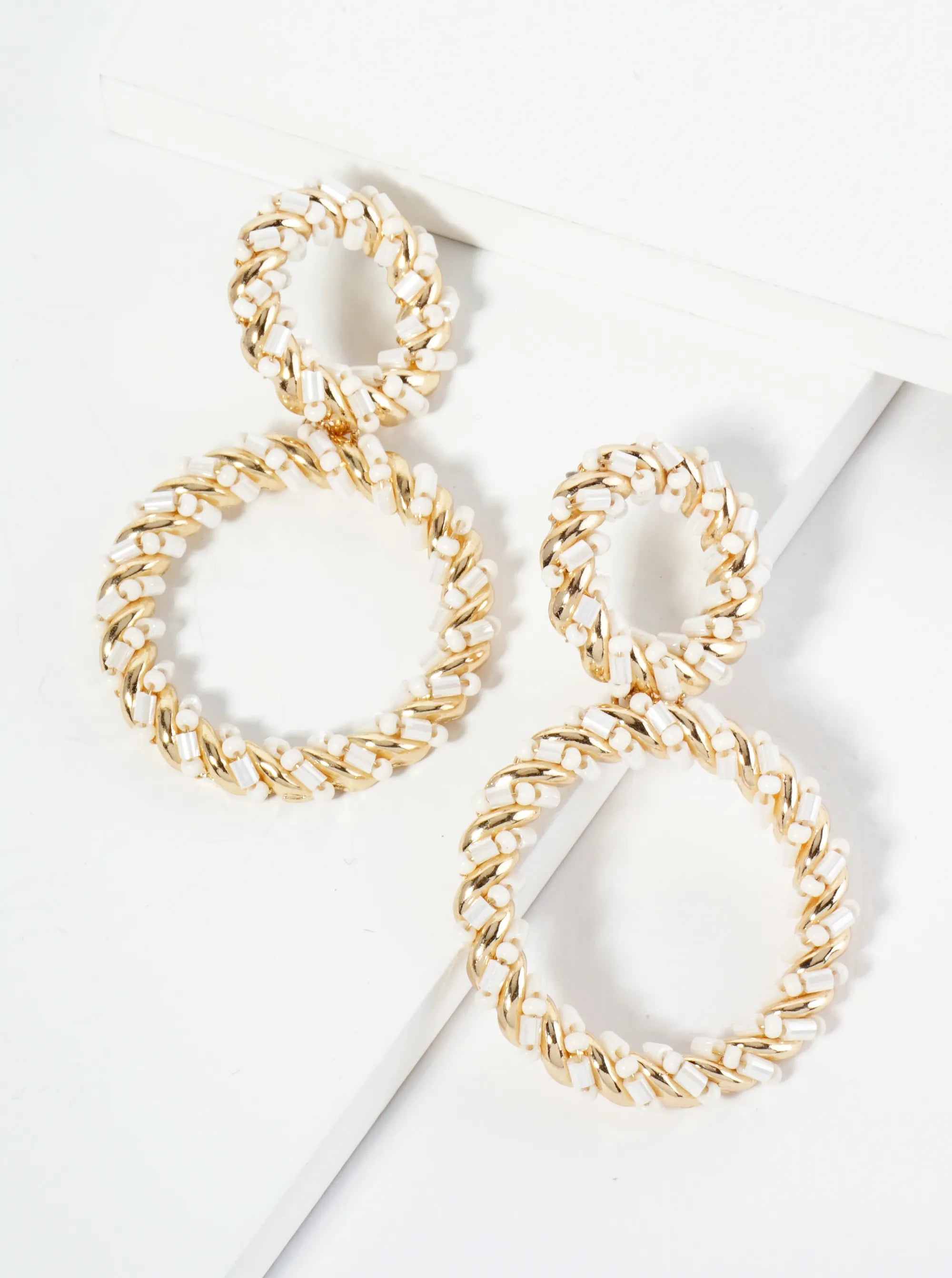 Glass Beaded Double Circle Drop Post Earrings
