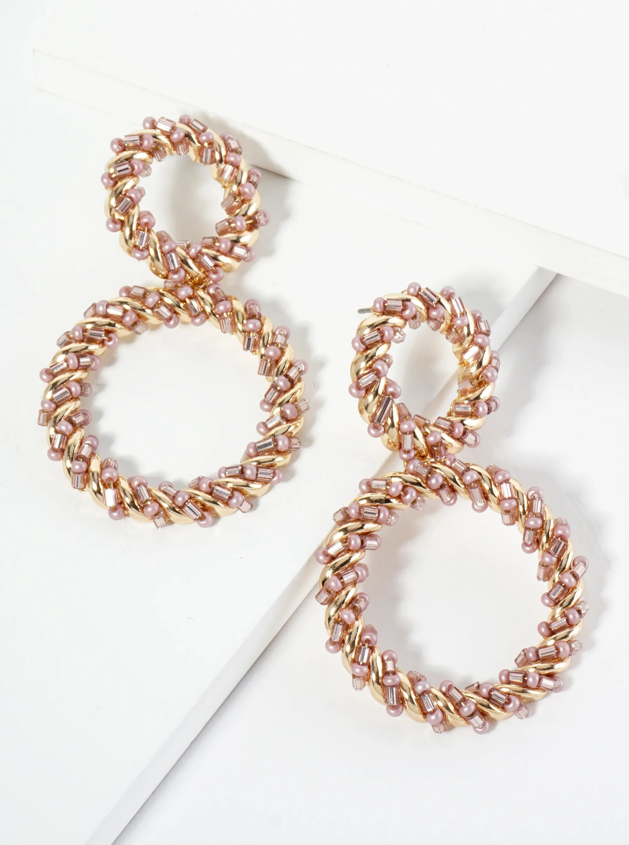 Glass Beaded Double Circle Drop Post Earrings