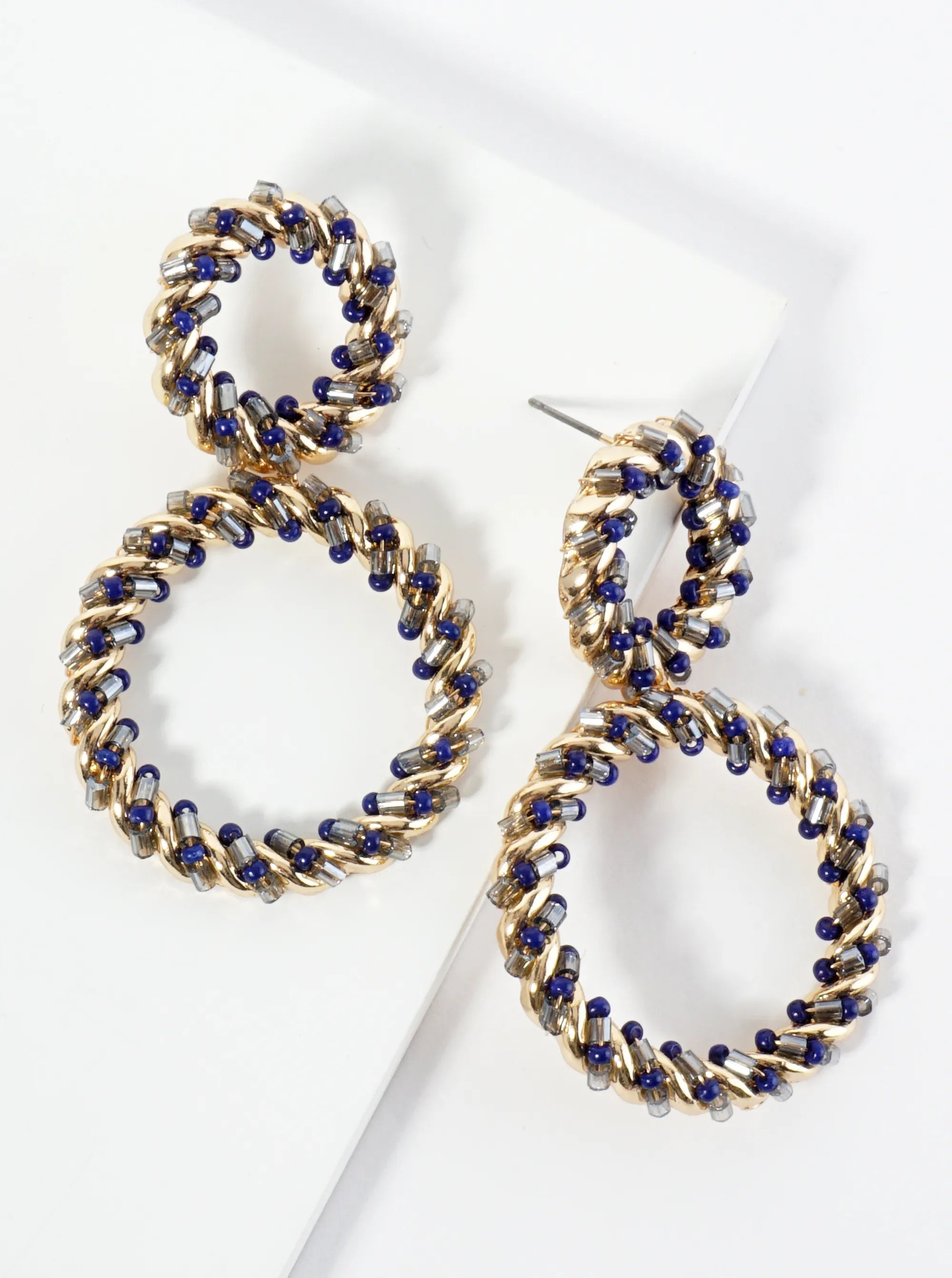 Glass Beaded Double Circle Drop Post Earrings