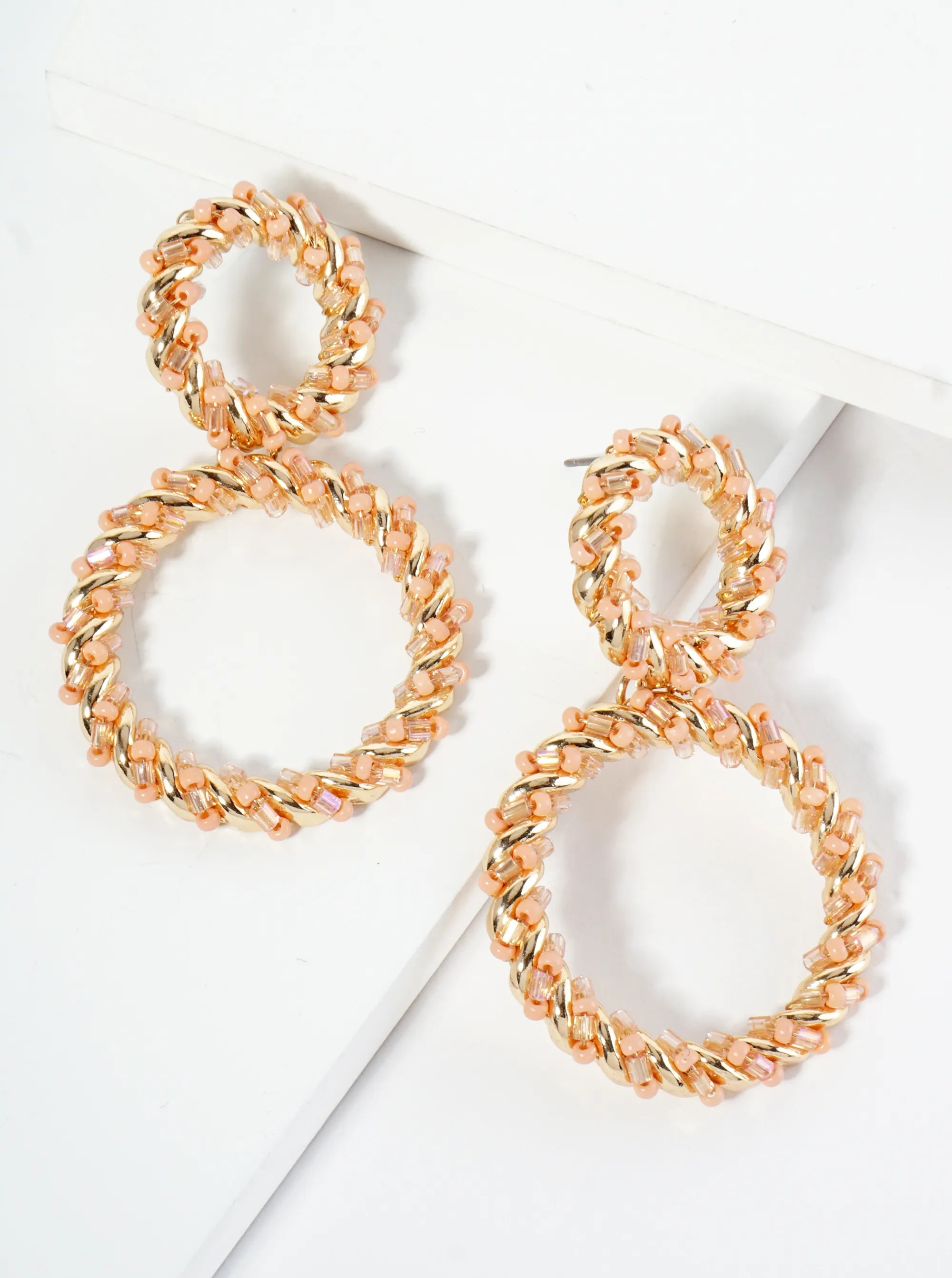 Glass Beaded Double Circle Drop Post Earrings