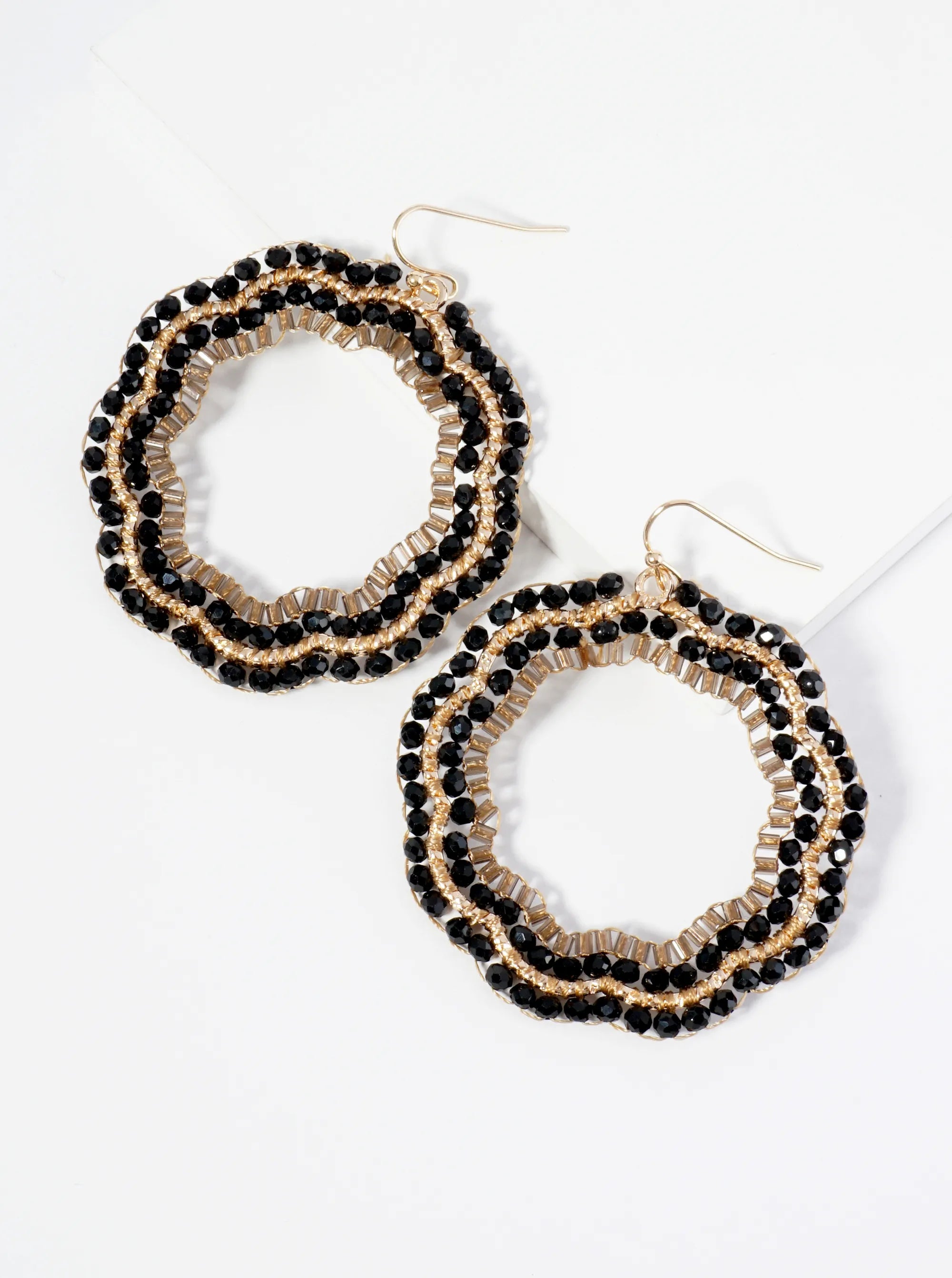 Glass Beaded Flower Shape Dangle Earrings