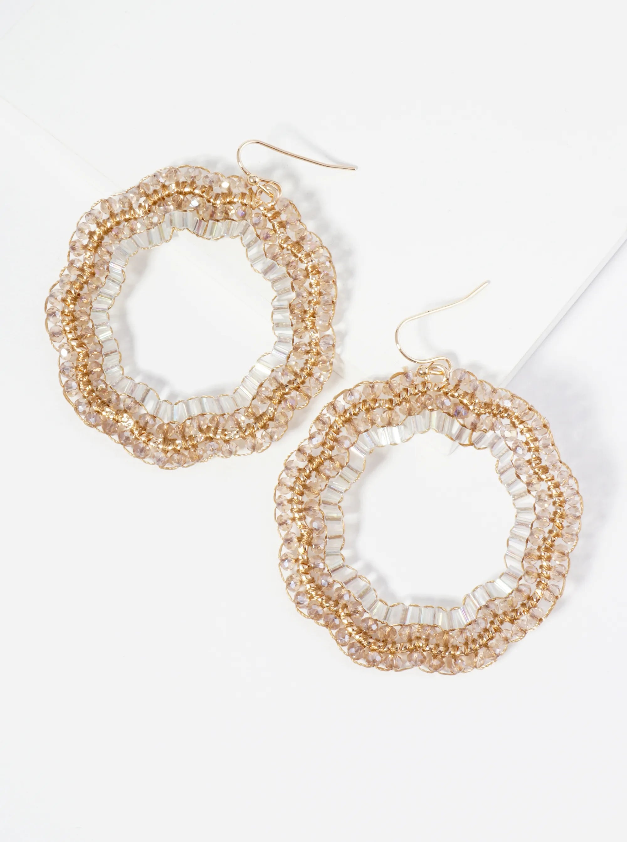 Glass Beaded Flower Shape Dangle Earrings