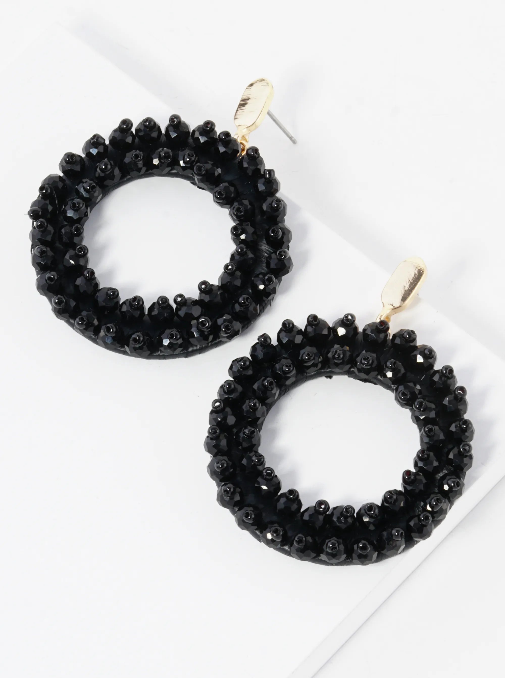 Glass Beaded Raffia Wrapped Circle Drop Earrings