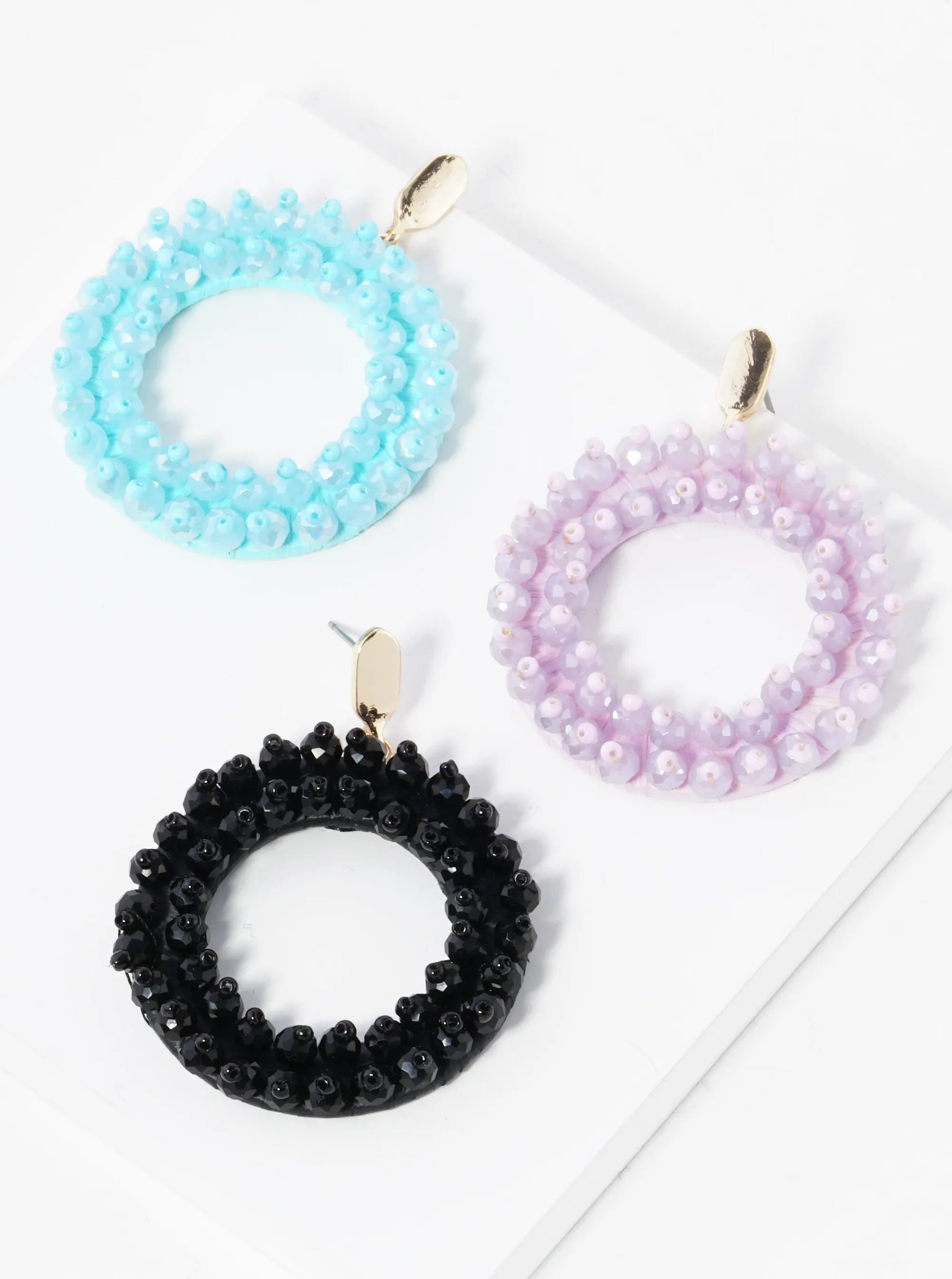 Glass Beaded Raffia Wrapped Circle Drop Earrings