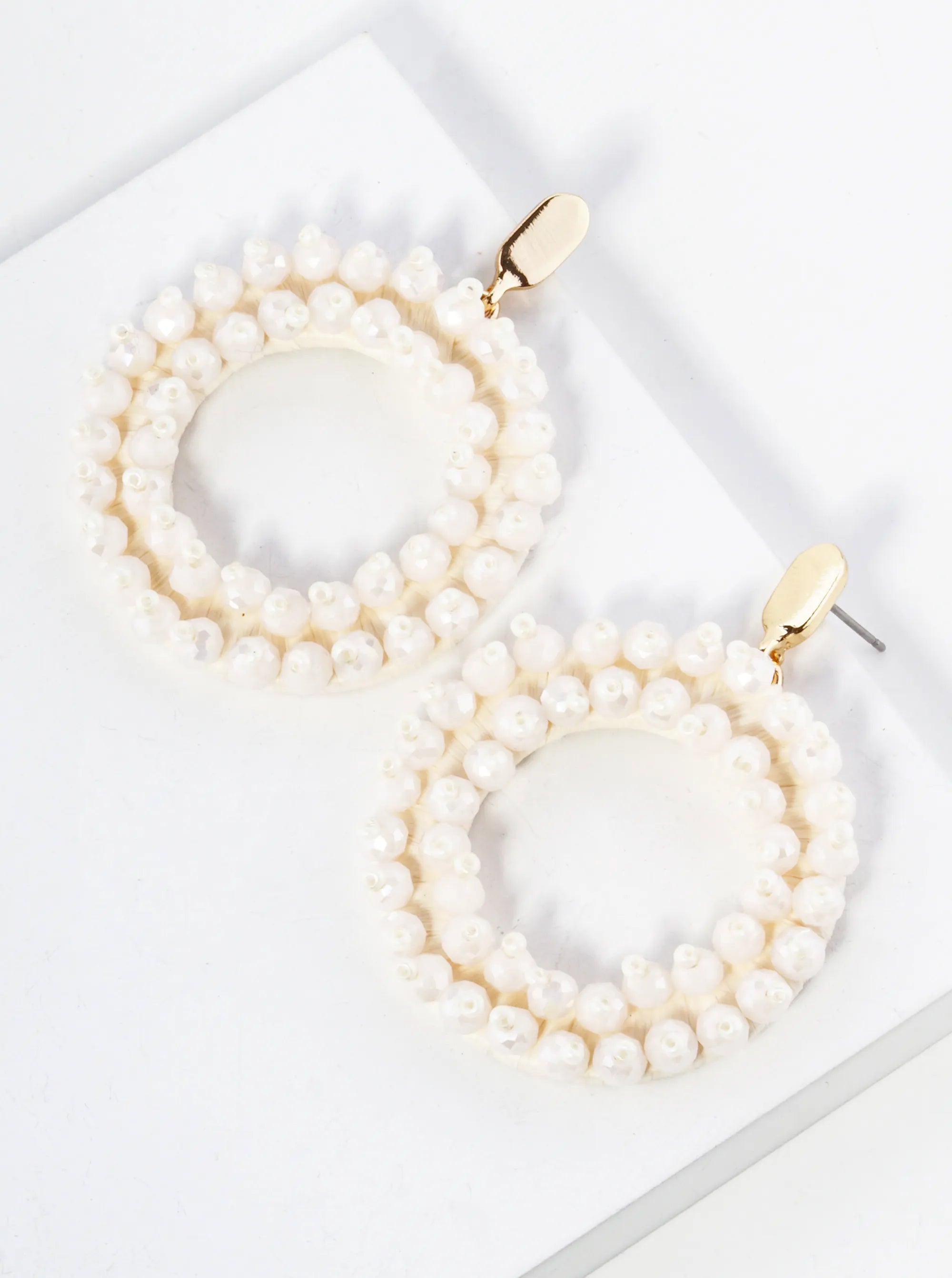 Glass Beaded Raffia Wrapped Circle Drop Earrings