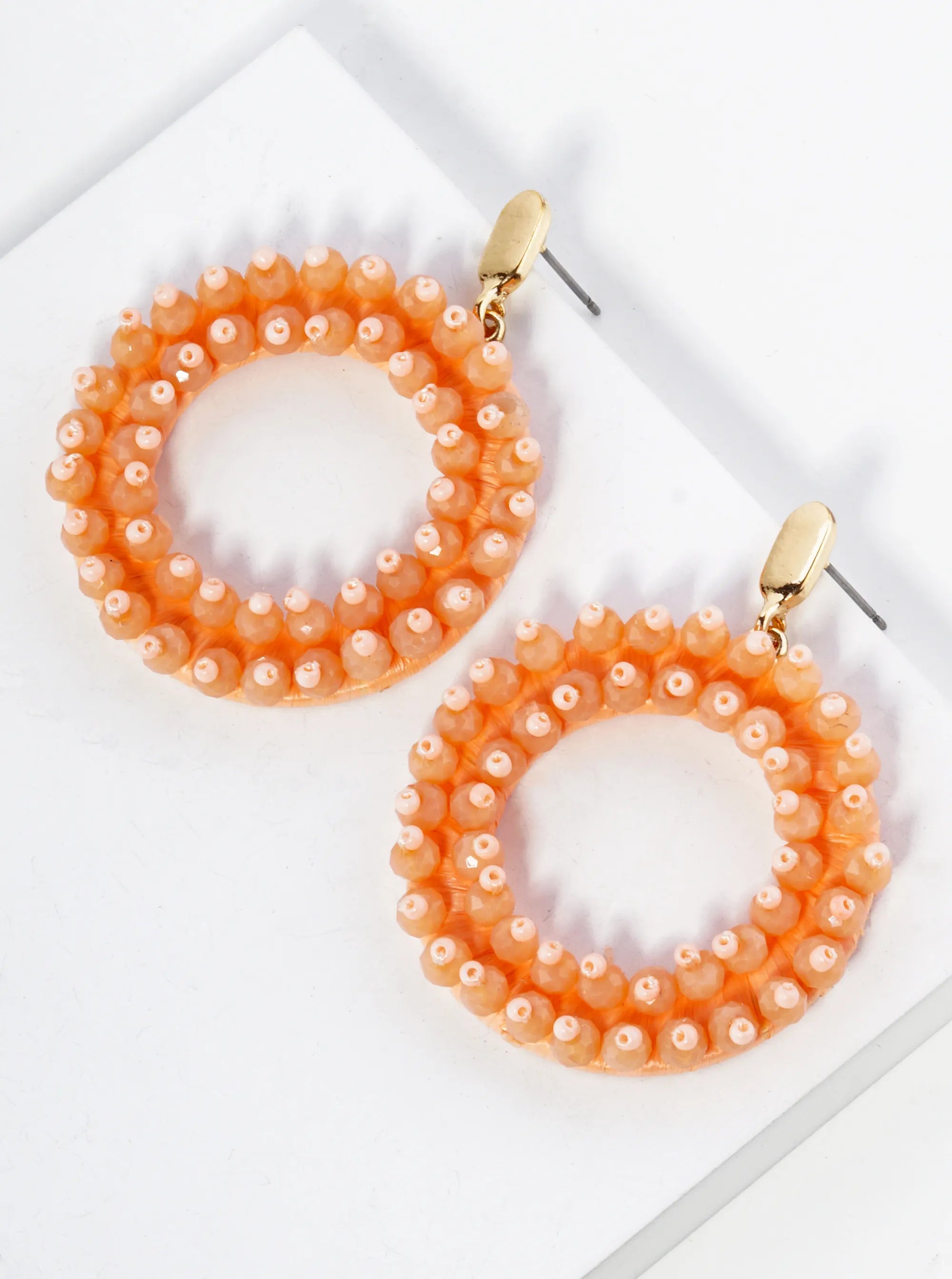 Glass Beaded Raffia Wrapped Circle Drop Earrings