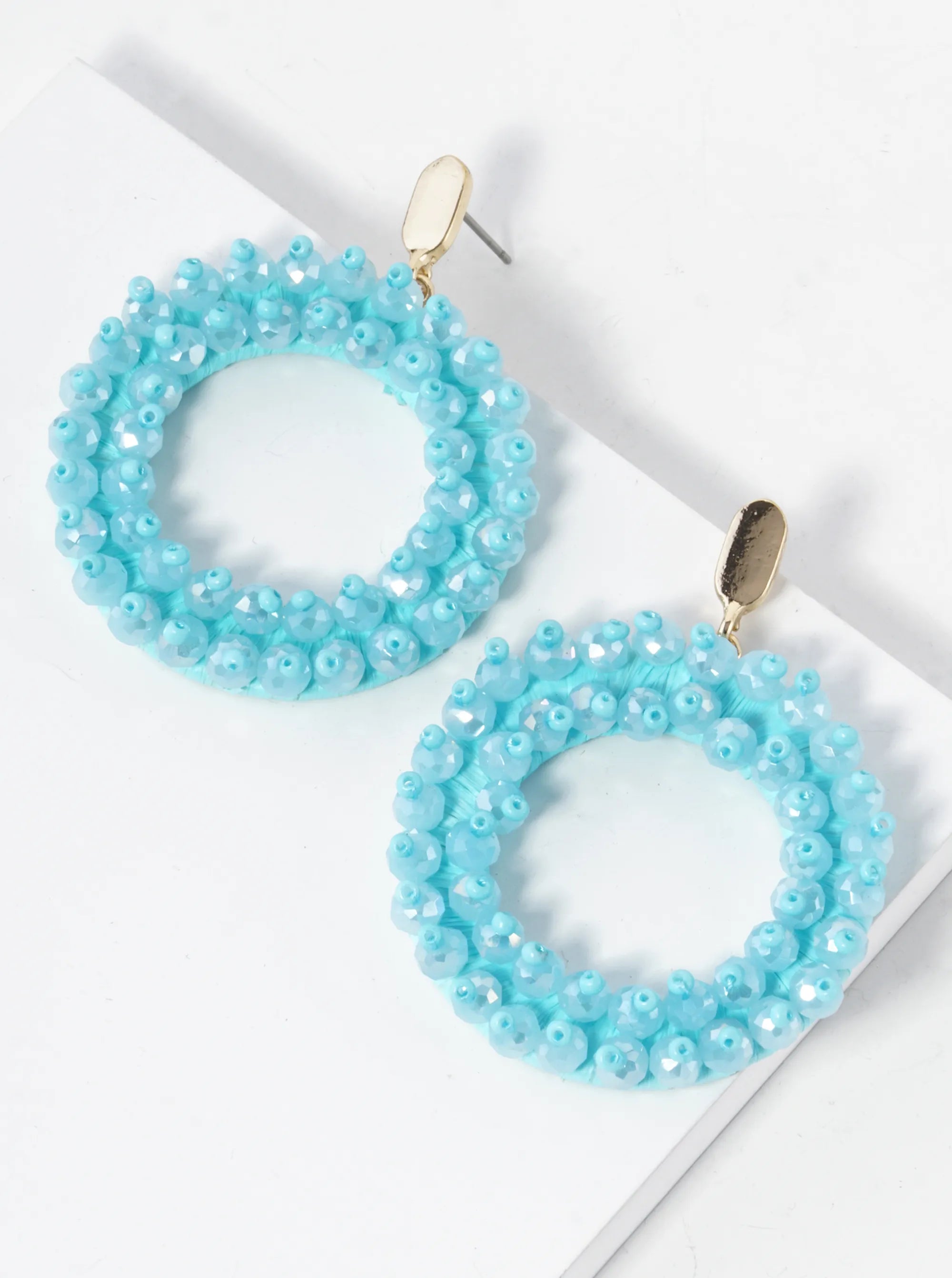 Glass Beaded Raffia Wrapped Circle Drop Earrings