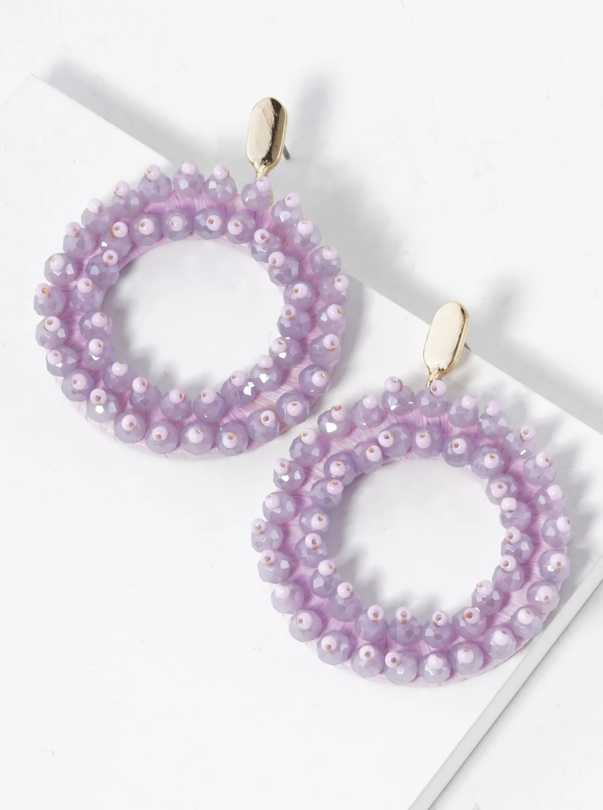 Glass Beaded Raffia Wrapped Circle Drop Earrings