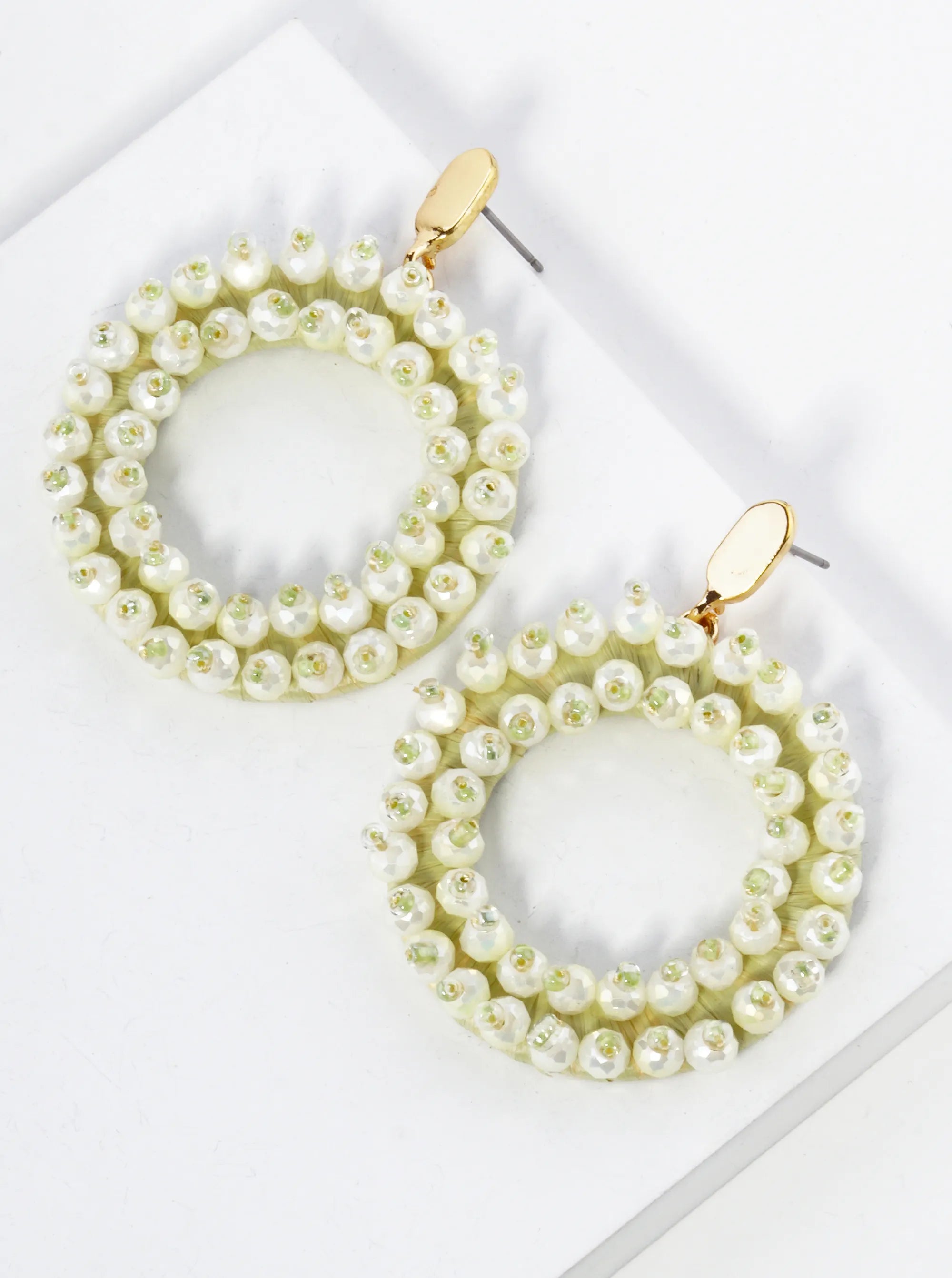 Glass Beaded Raffia Wrapped Circle Drop Earrings