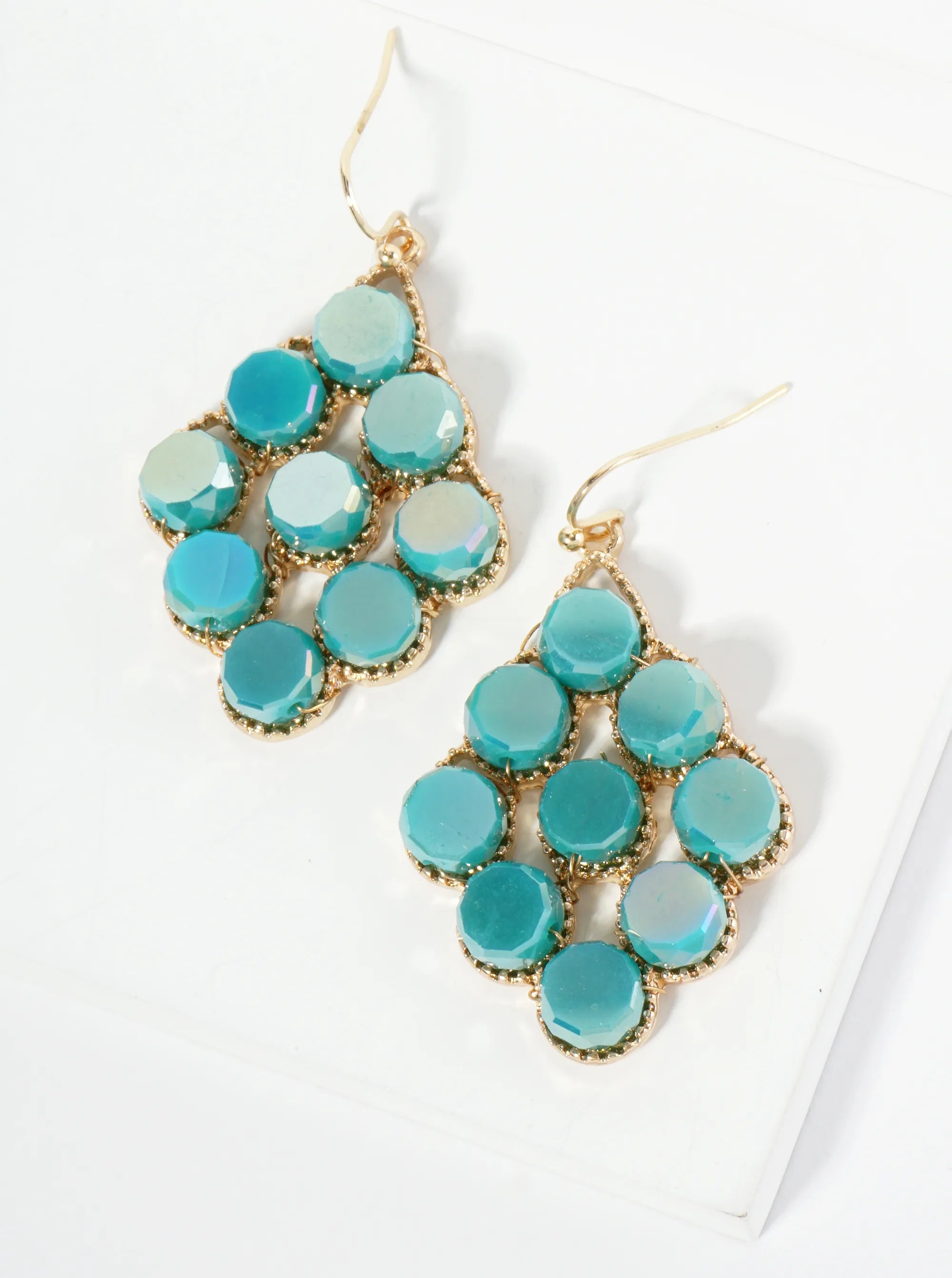 Glass Beaded Rhombus Shape Dangle Earrings