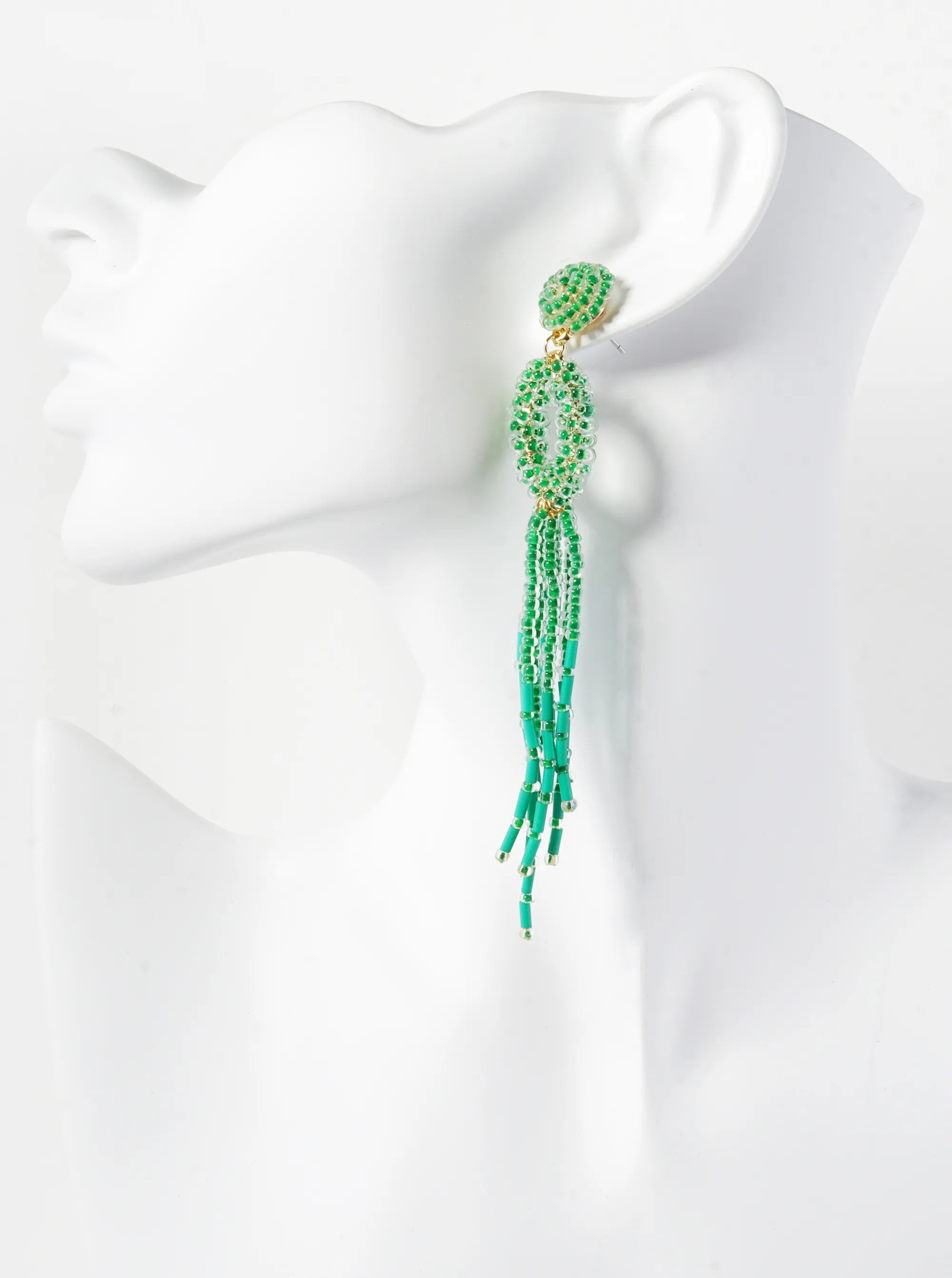 Glass Beaded Tassel Drop Statement Earrings
