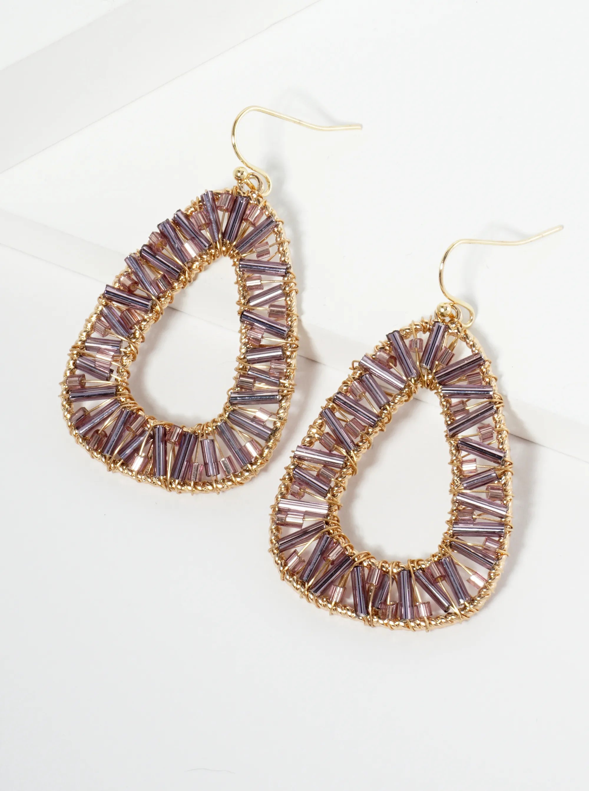 Glass Beaded Triangle Dangle Earrings
