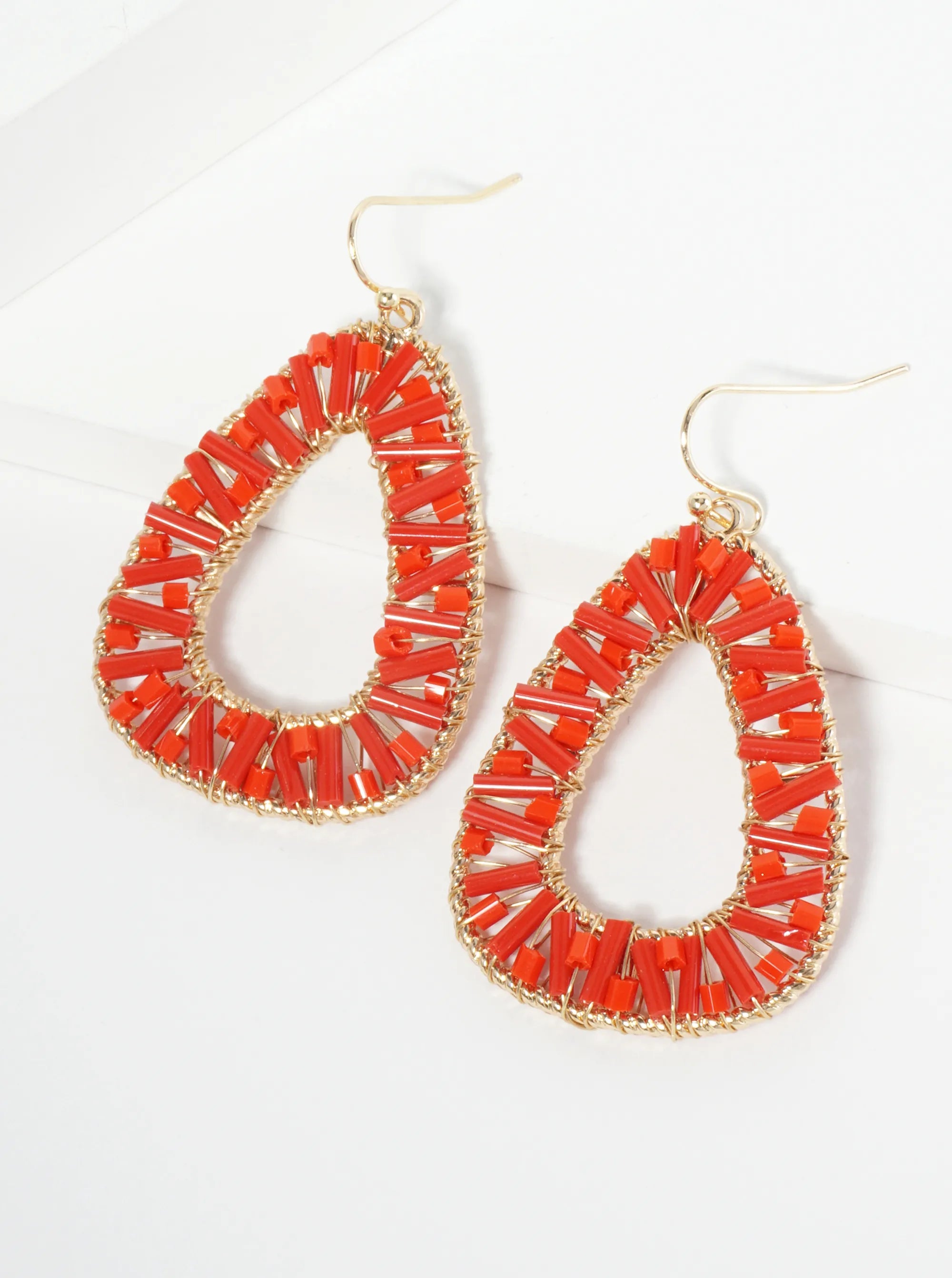 Glass Beaded Triangle Dangle Earrings