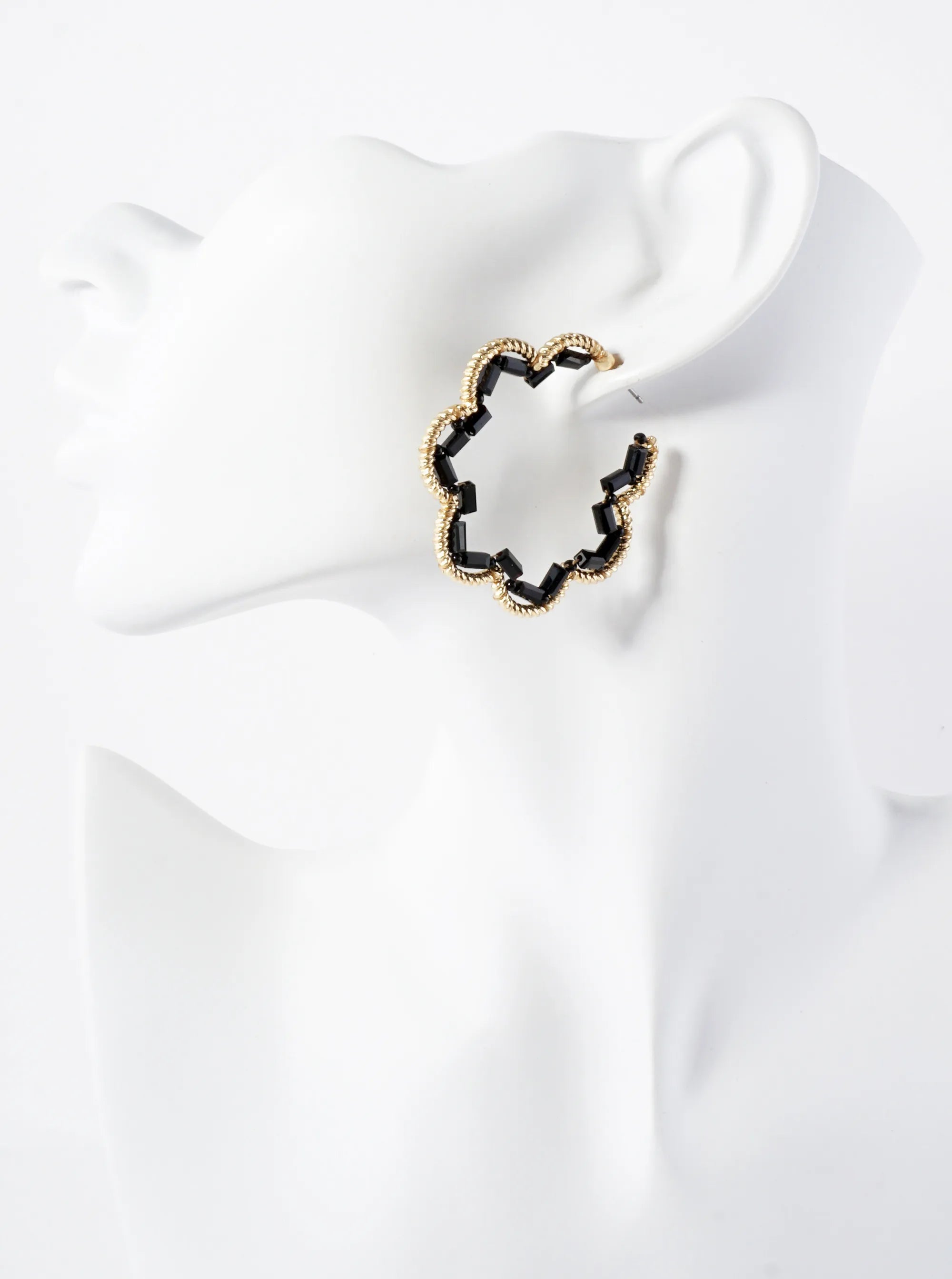 Glass-Beads Thread-Wrapped 45mm Floral Open Hoop Earrings