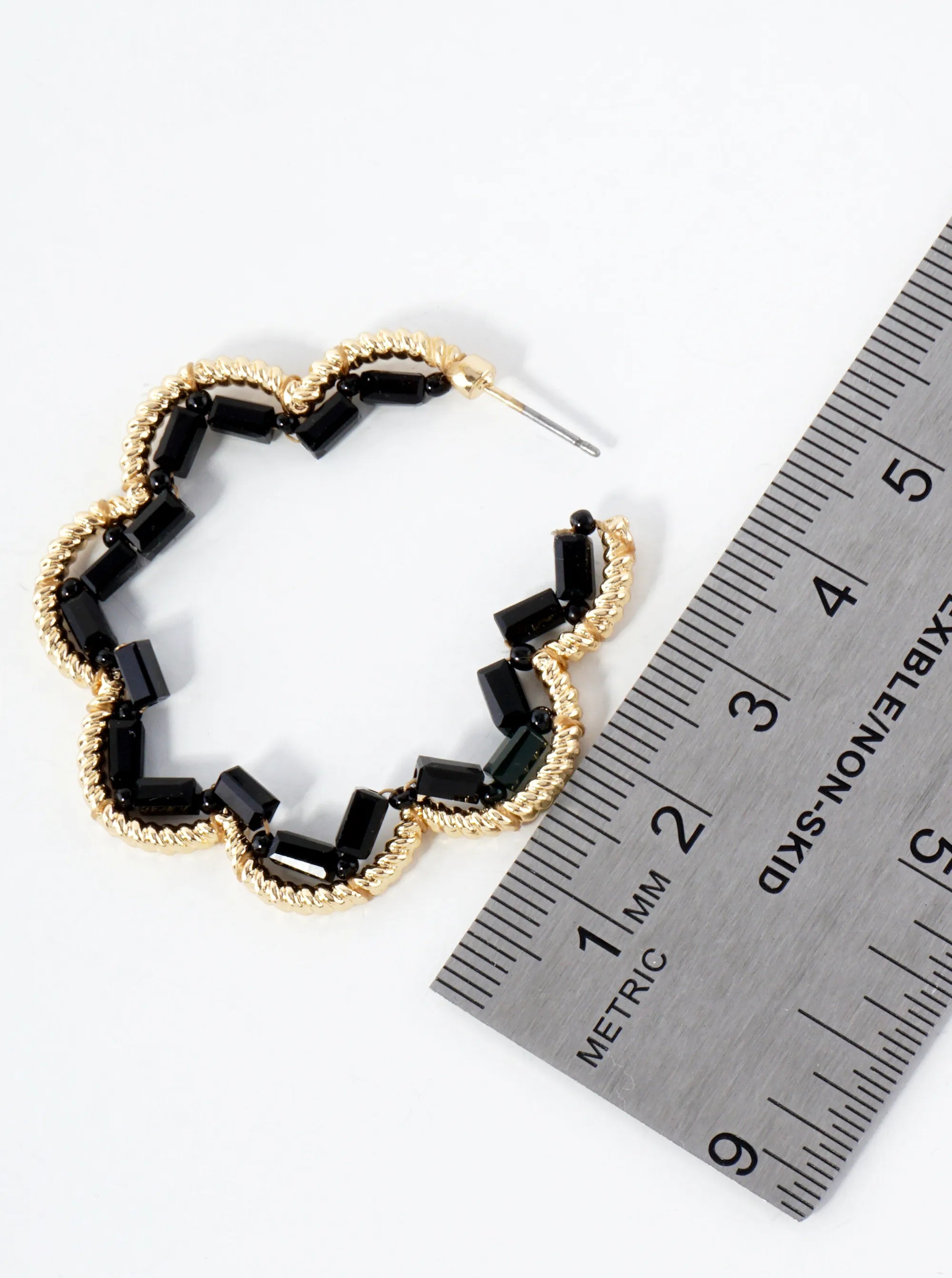 Glass-Beads Thread-Wrapped 45mm Floral Open Hoop Earrings