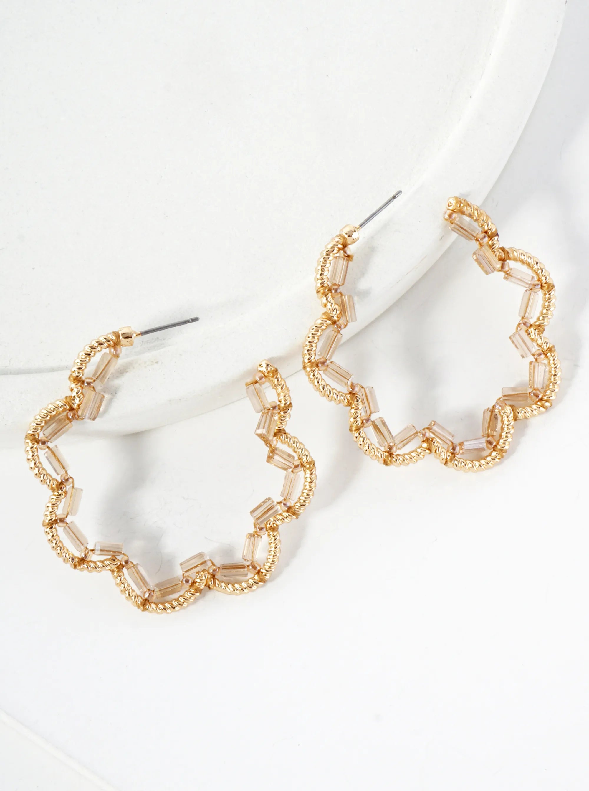 Glass-Beads Thread-Wrapped 45mm Floral Open Hoop Earrings