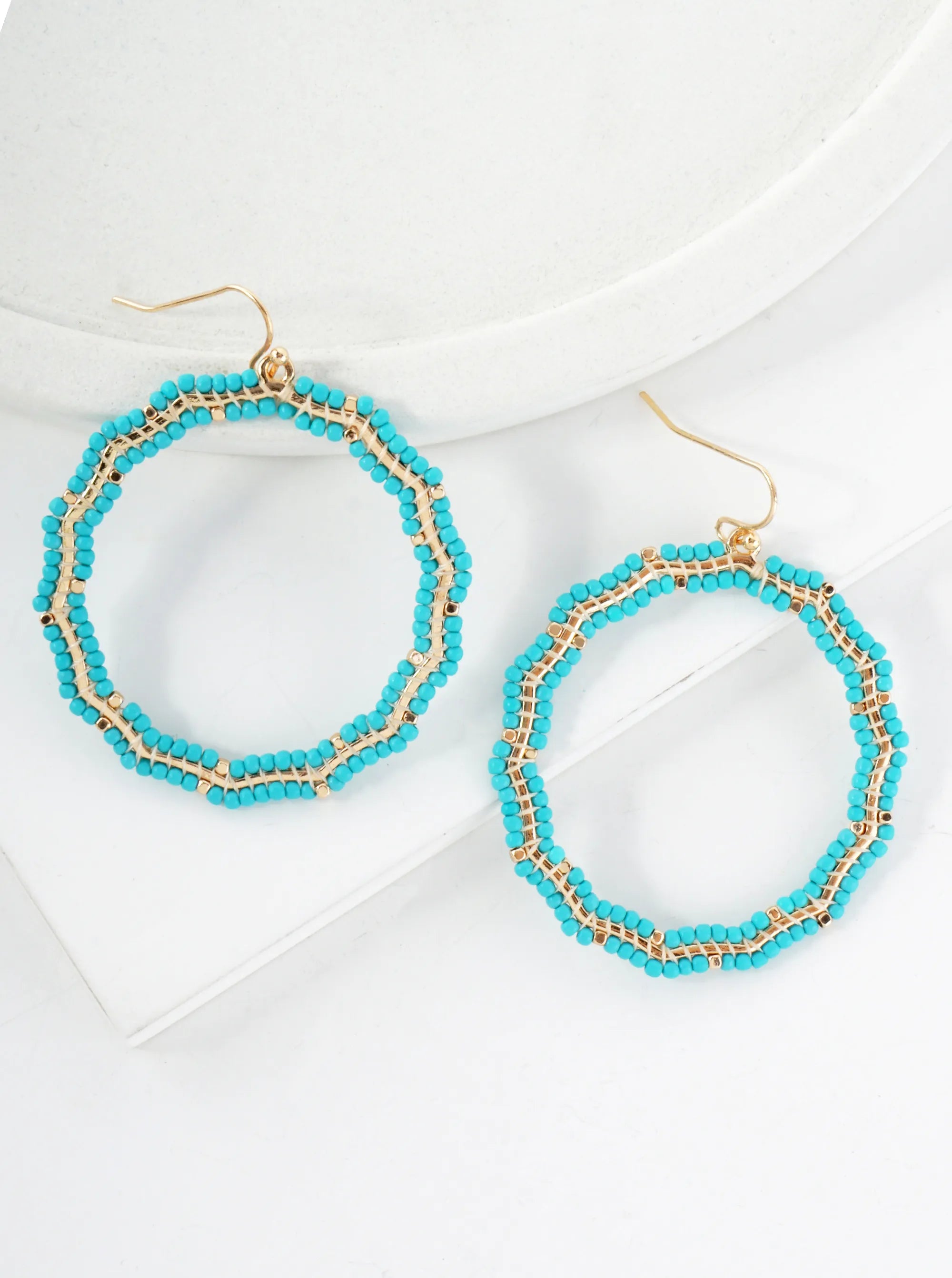 Glass-Beads Thread-Wrapped Circle Drop Dangle Earrings