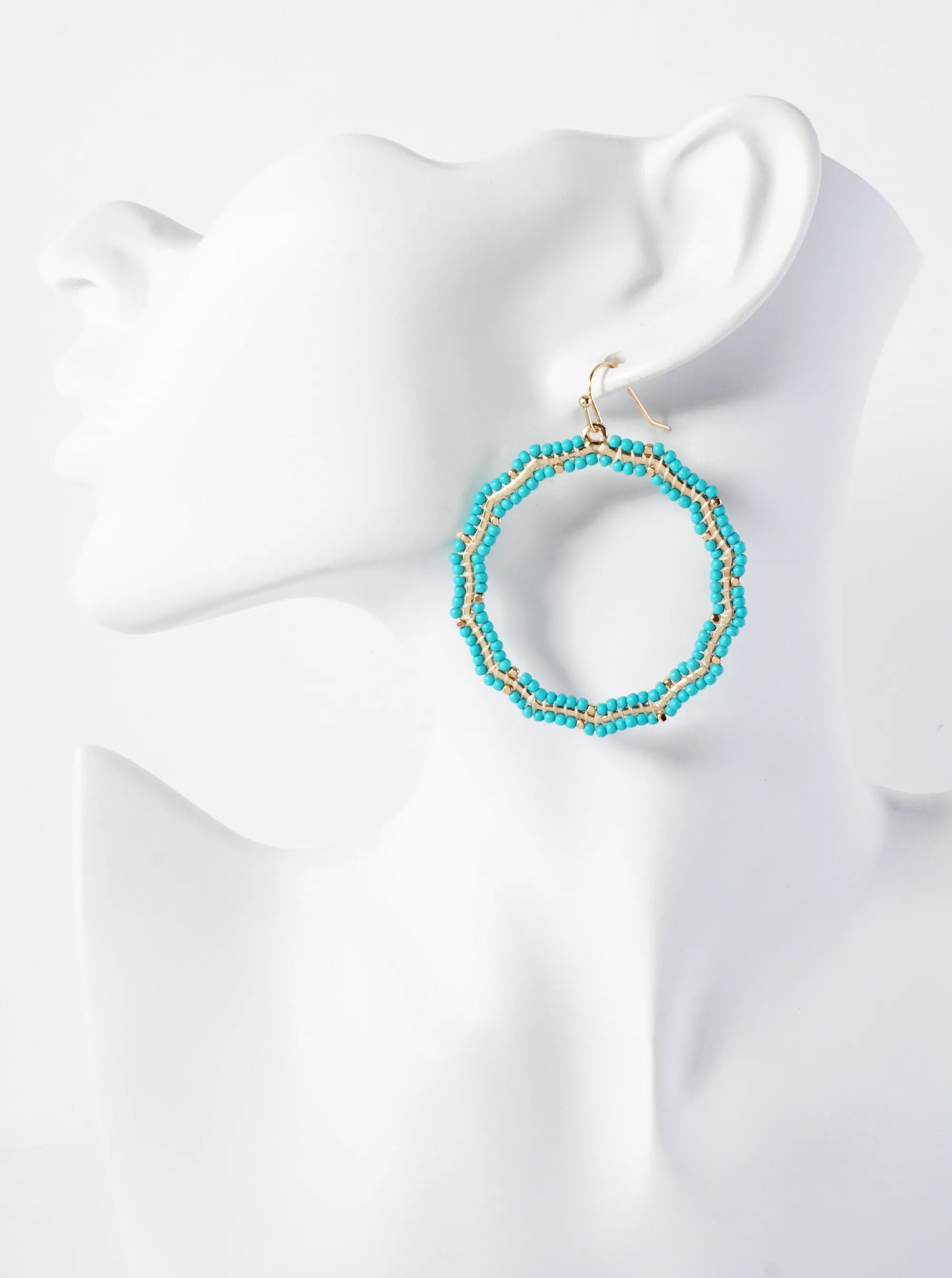 Glass-Beads Thread-Wrapped Circle Drop Dangle Earrings
