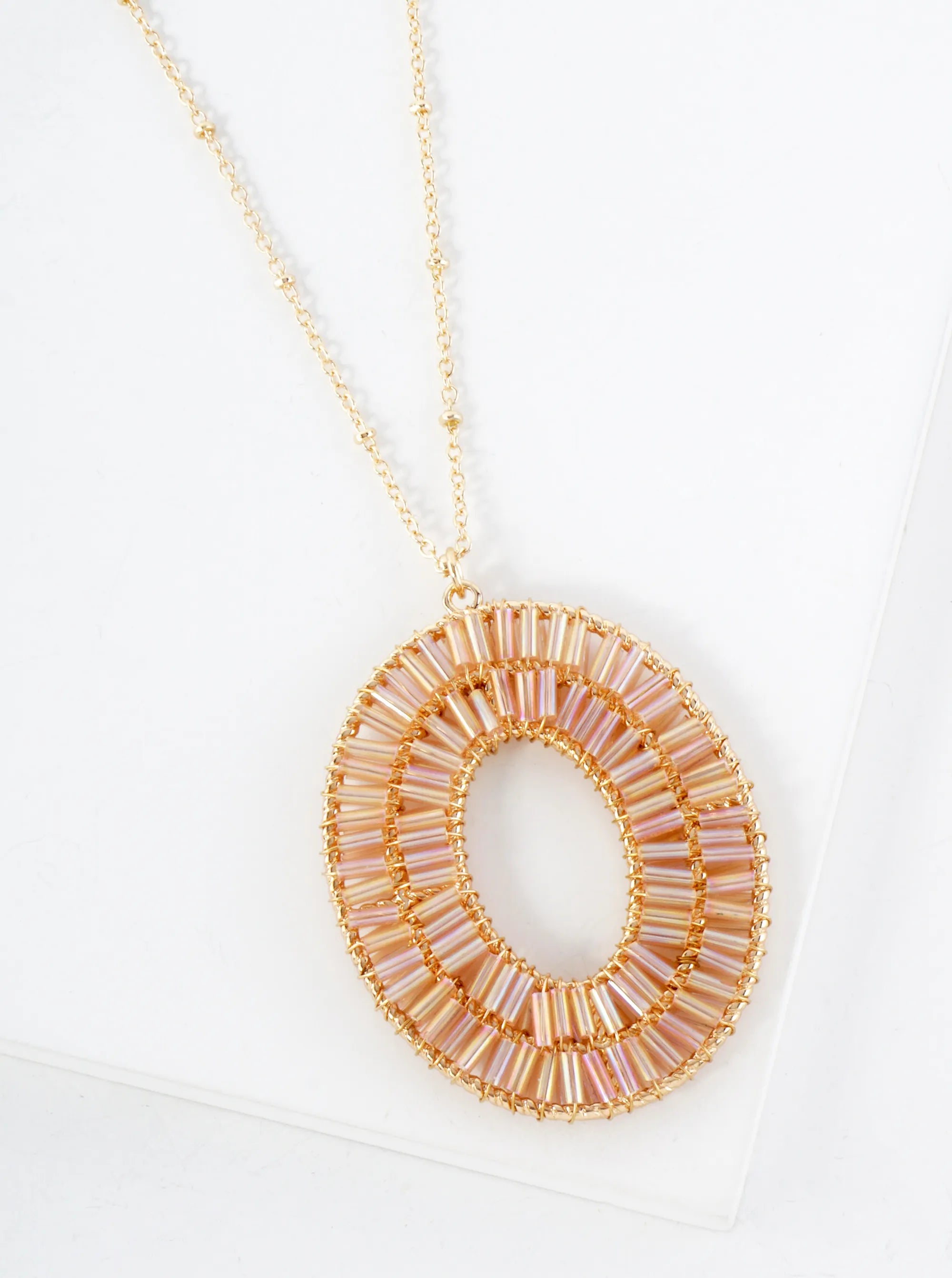 Glass-Beads Thread-Wrapped Oval Drop Dangle Earrings