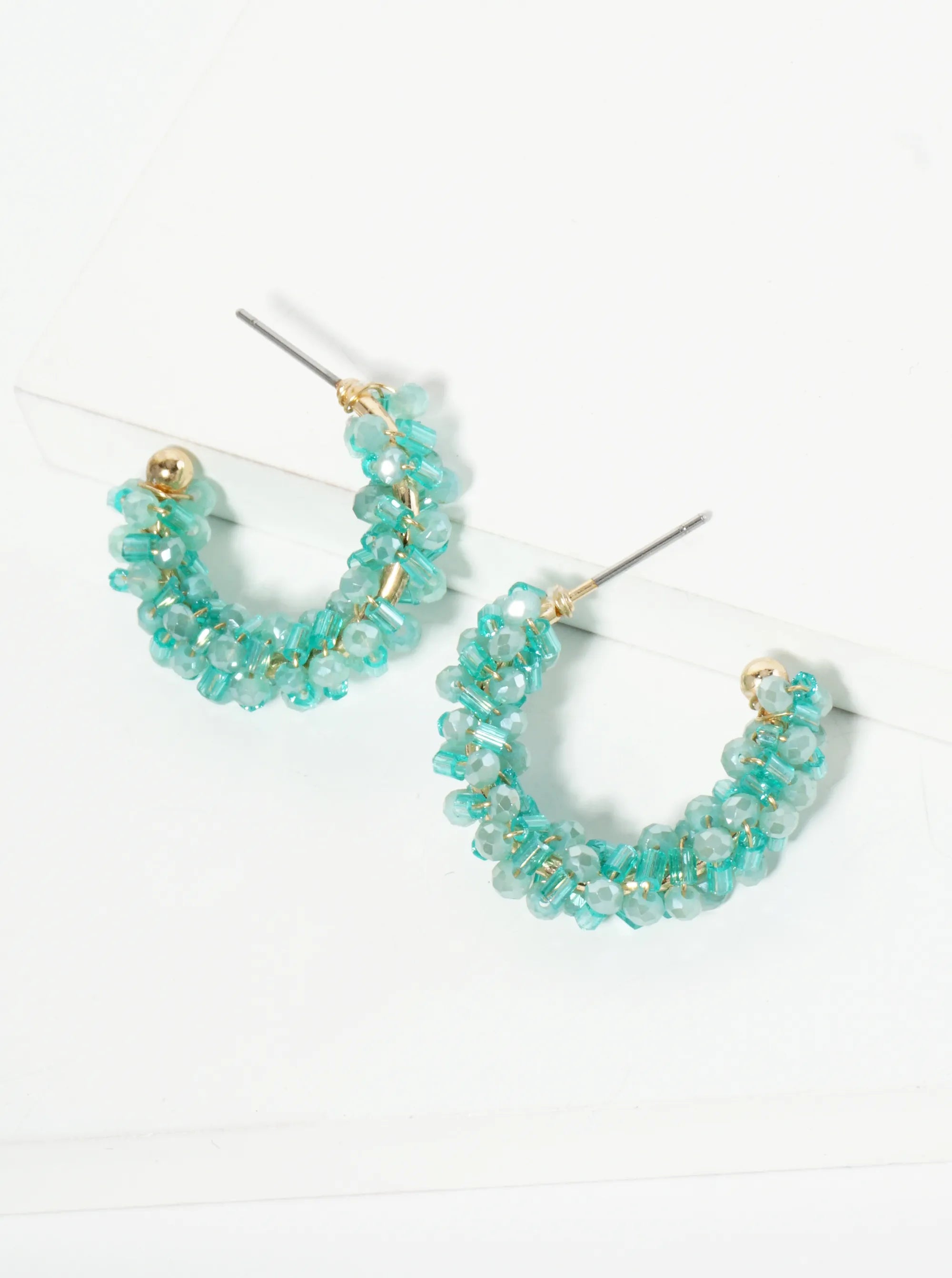 Glass Beads Wire Wrapped 25mm Open Hoop Earrings