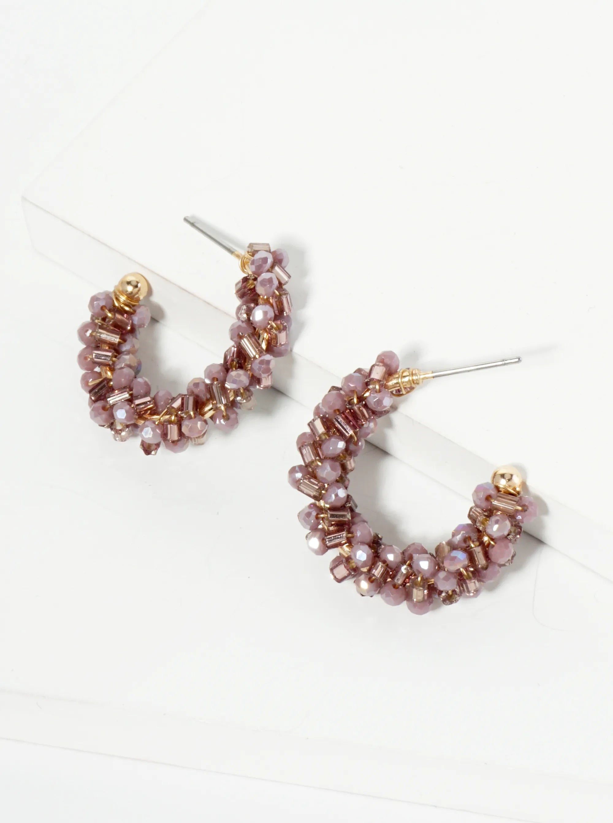 Glass Beads Wire Wrapped 25mm Open Hoop Earrings