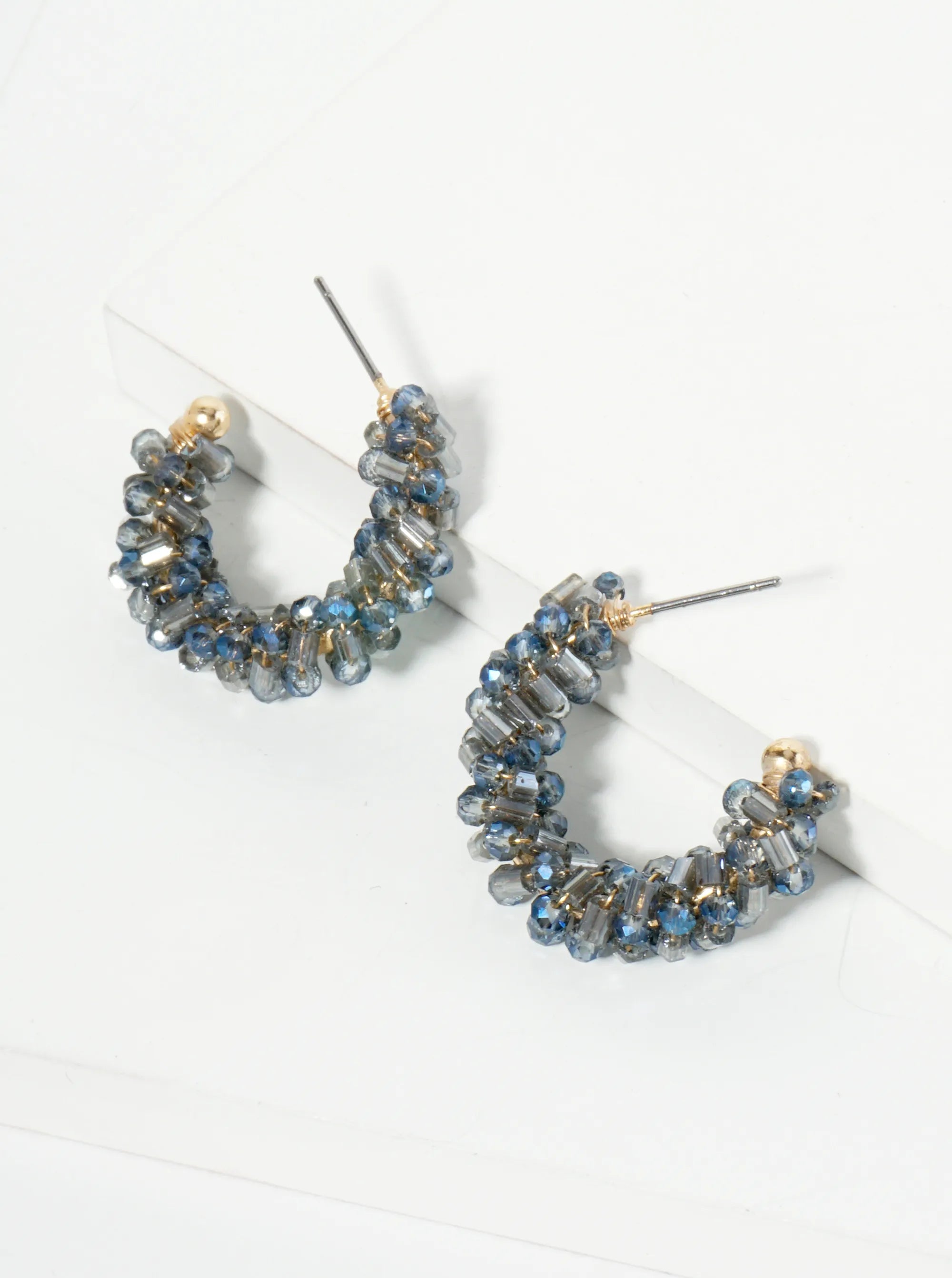 Glass Beads Wire Wrapped 25mm Open Hoop Earrings