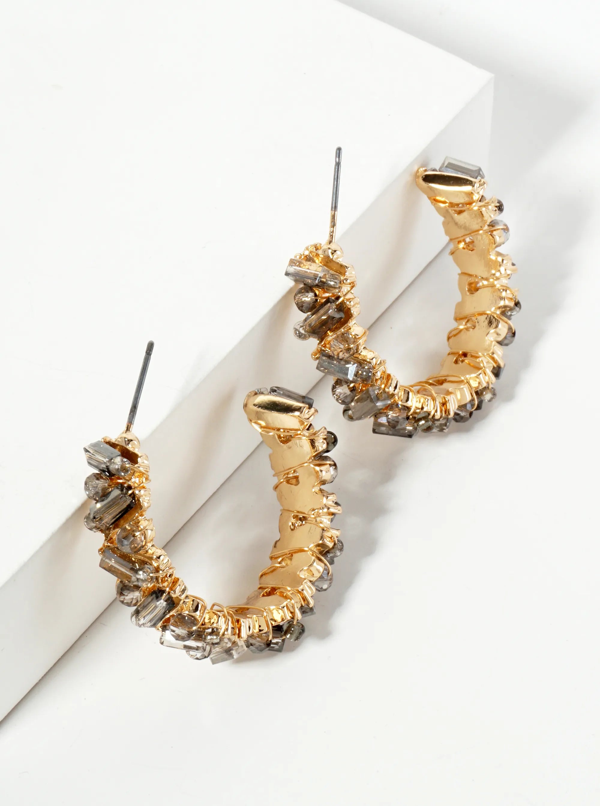 Glass Beads Wire Wrapped 30mm Wide Hoop Earrings