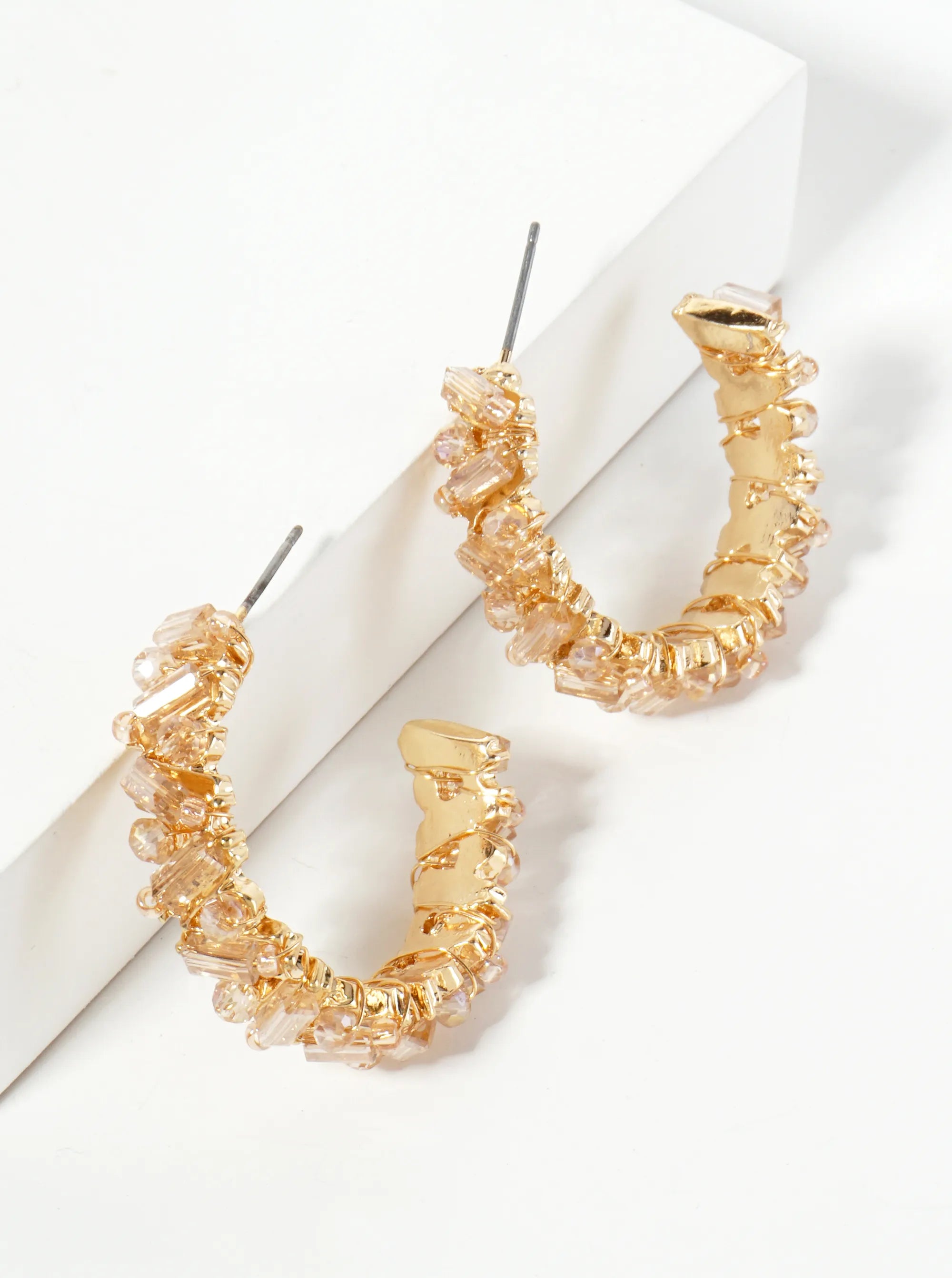 Glass Beads Wire Wrapped 30mm Wide Hoop Earrings