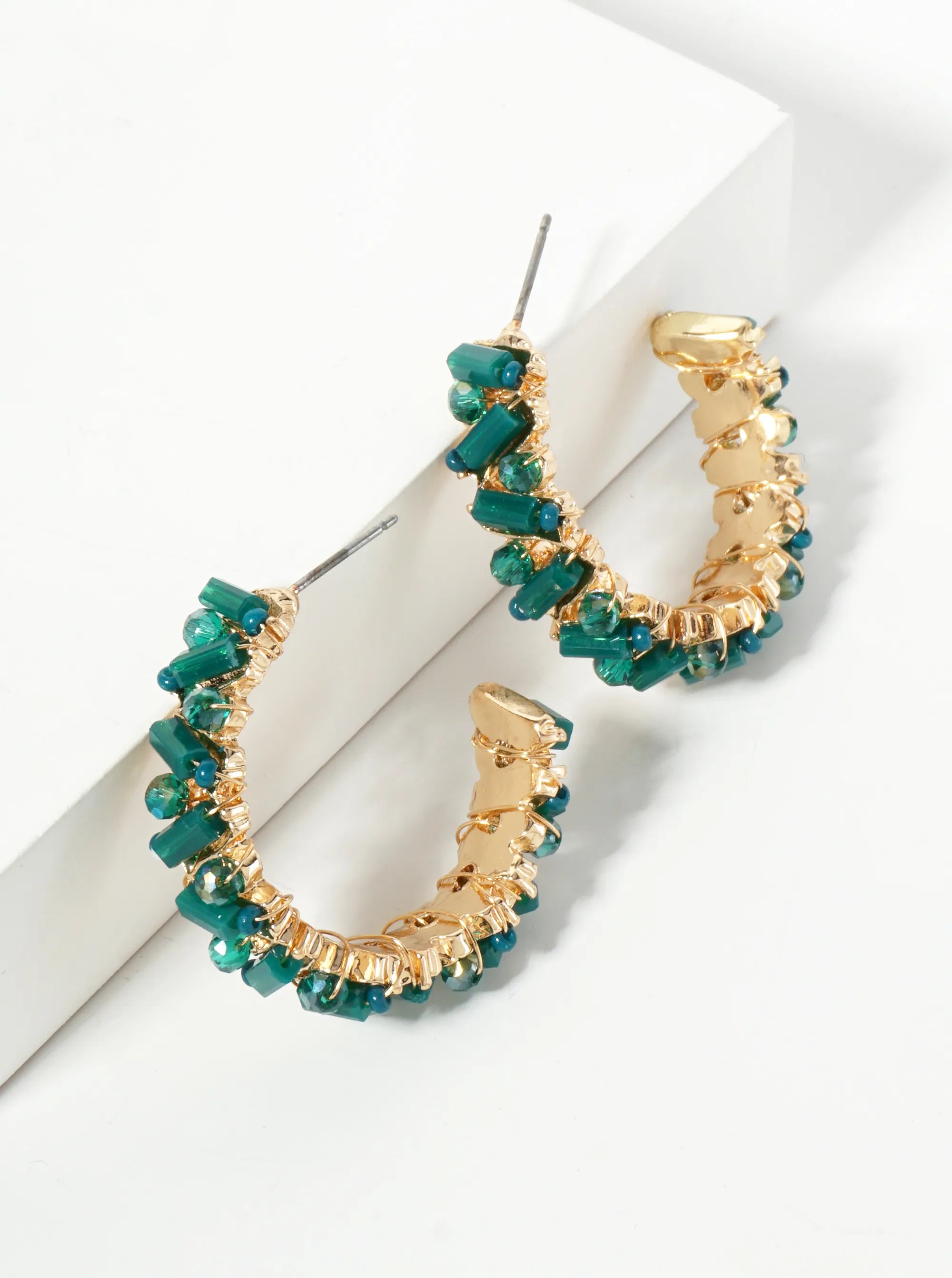 Glass Beads Wire Wrapped 30mm Wide Hoop Earrings