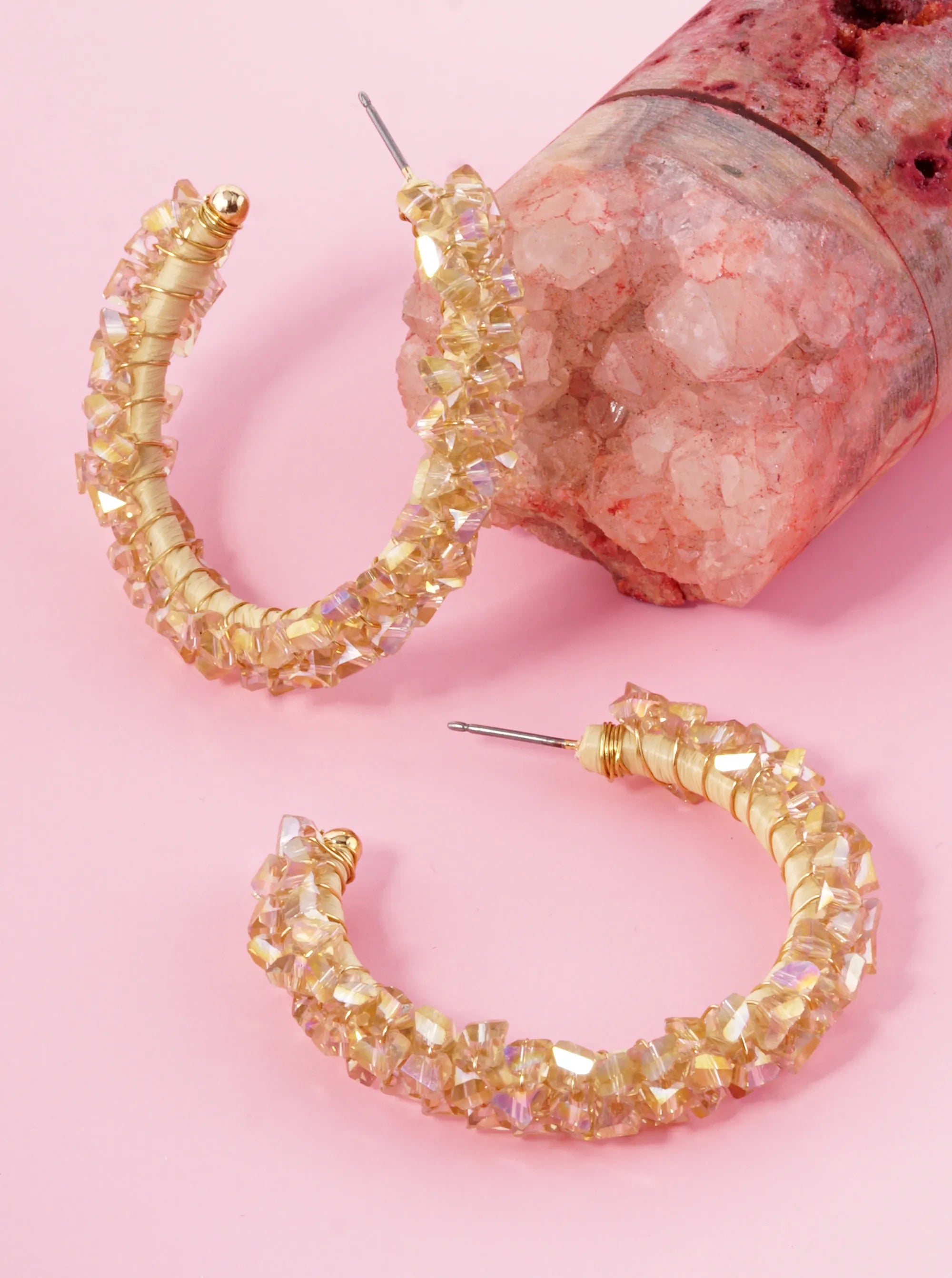 Glass Beads Wire Wrapped 40mm Open Hoop Earrings